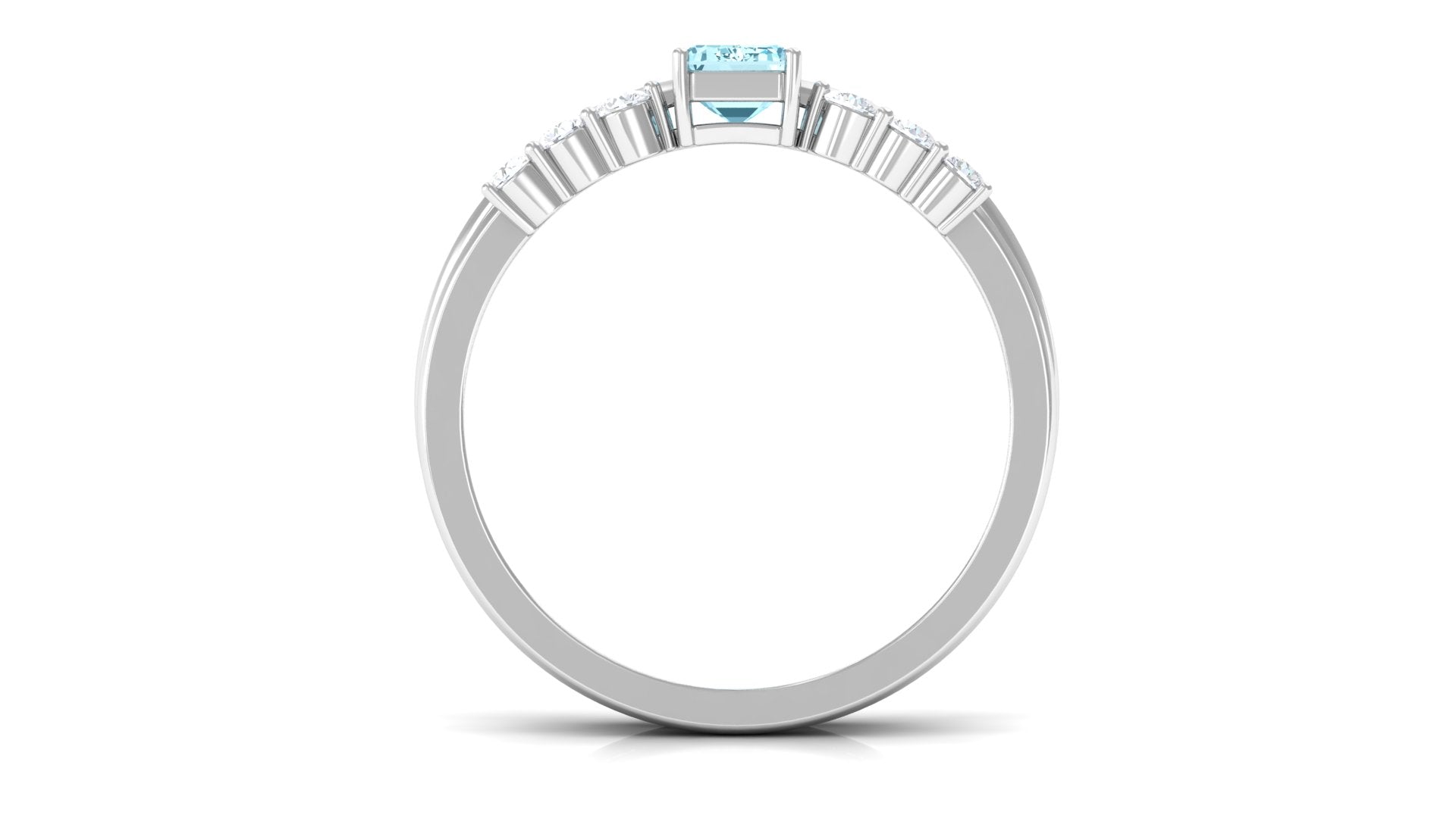 Solitaire 4X6MM Aquamarine and Diamond Emerald Cut Stackable Ring Set AAA - Rosec Jewels