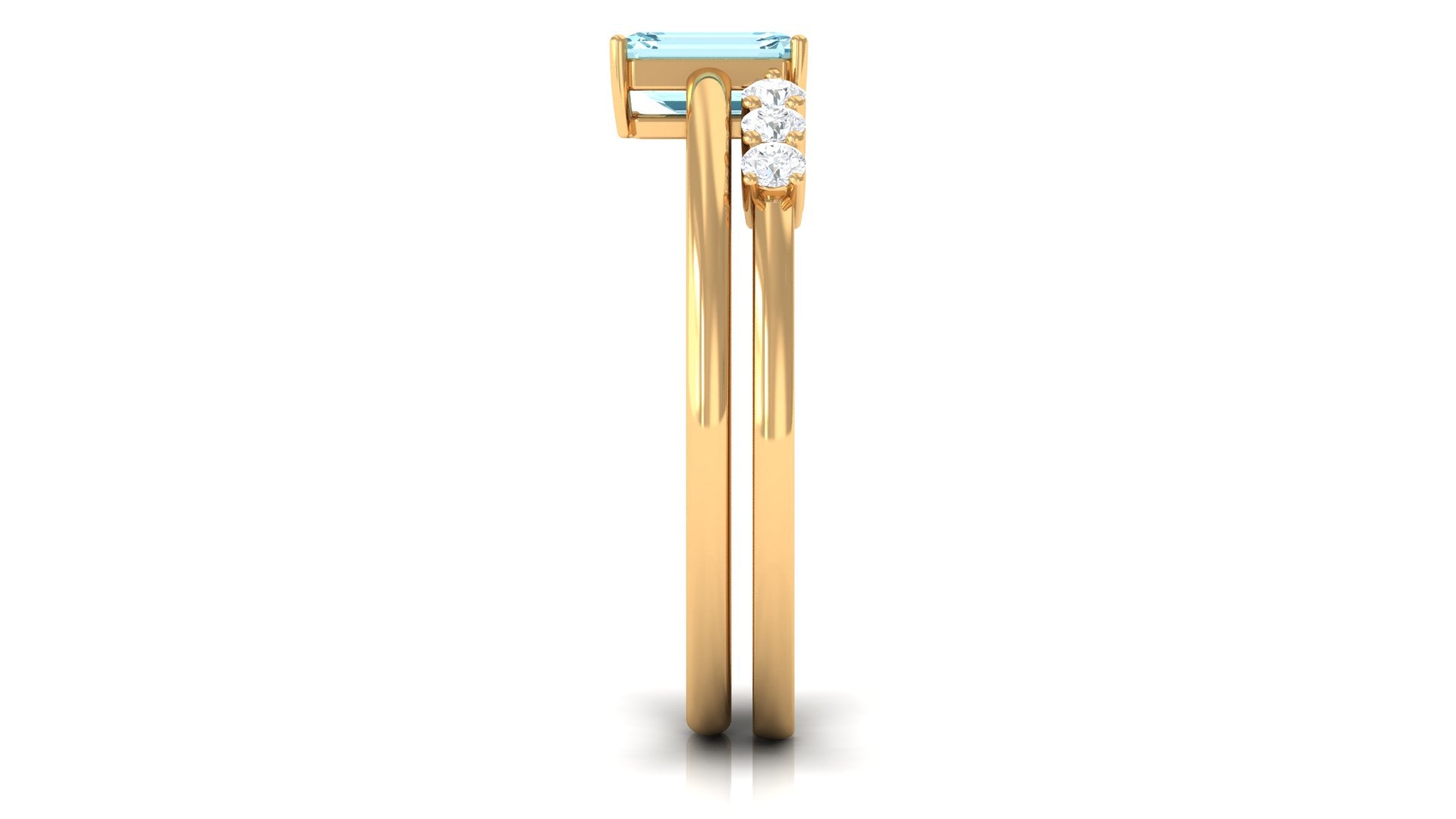 Solitaire 4X6MM Aquamarine and Diamond Emerald Cut Stackable Ring Set AAA - Rosec Jewels