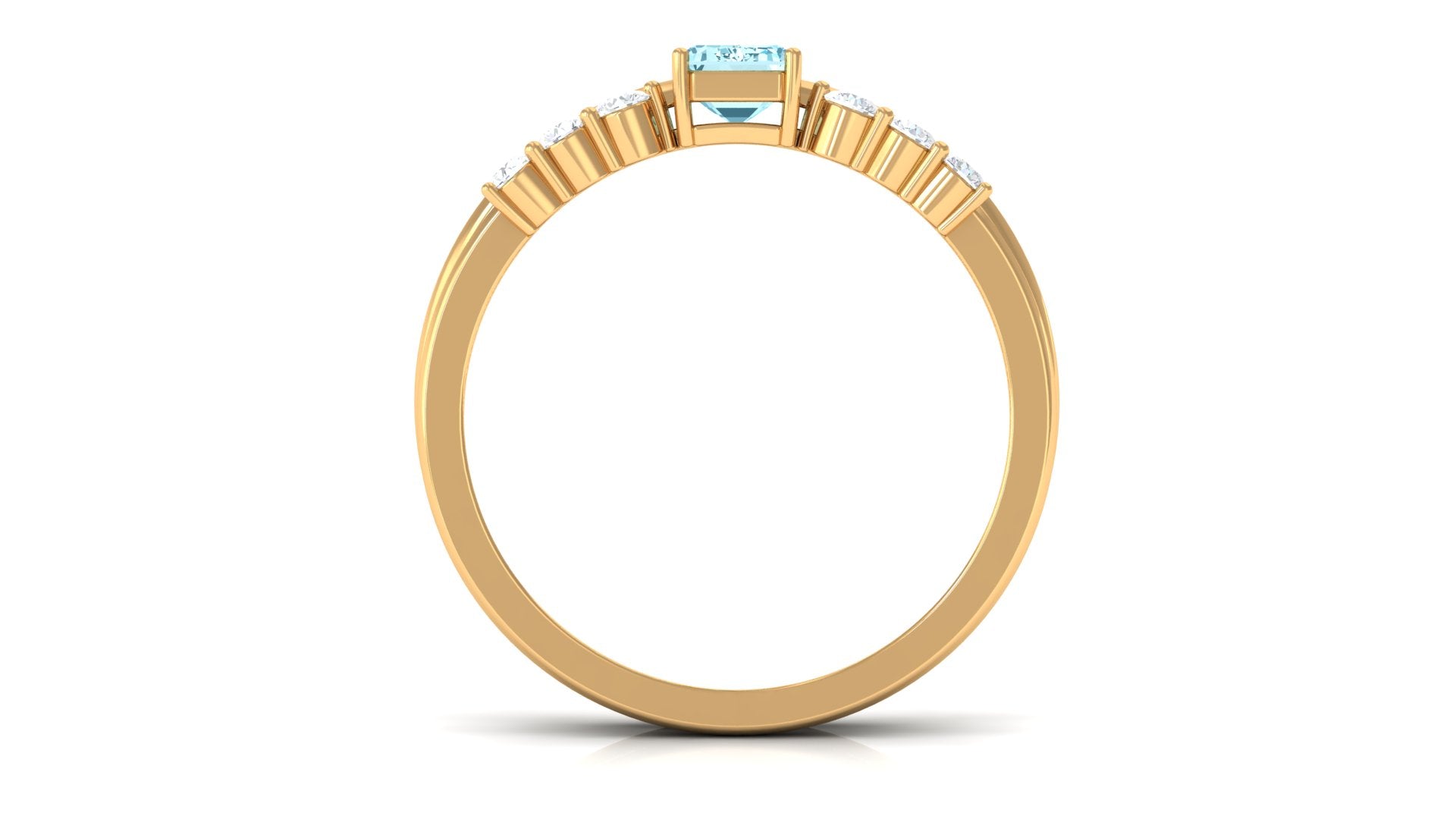 Solitaire 4X6MM Aquamarine and Diamond Emerald Cut Stackable Ring Set AAA - Rosec Jewels