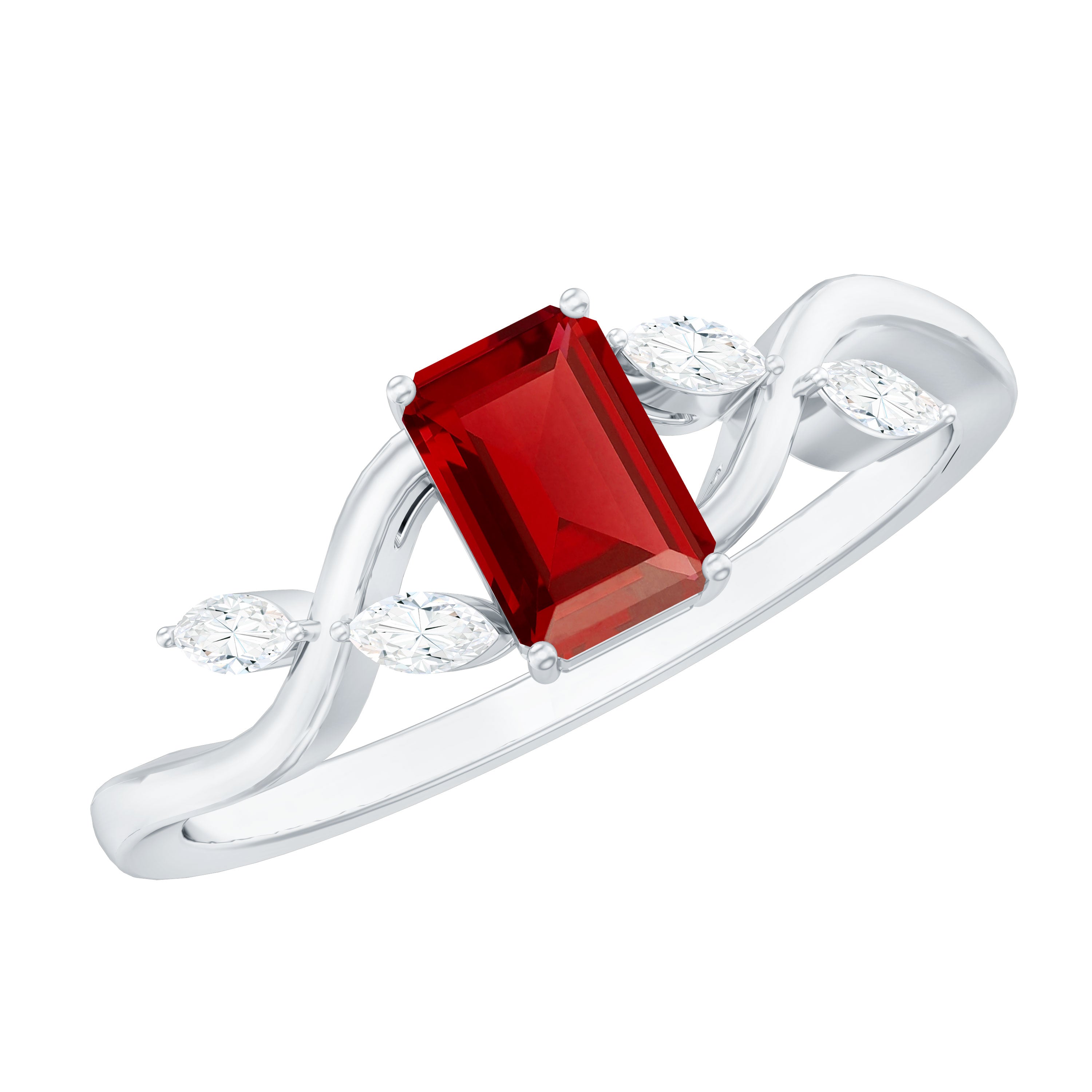 Lab Grown Ruby Solitaire Split Shank Ring with Diamond