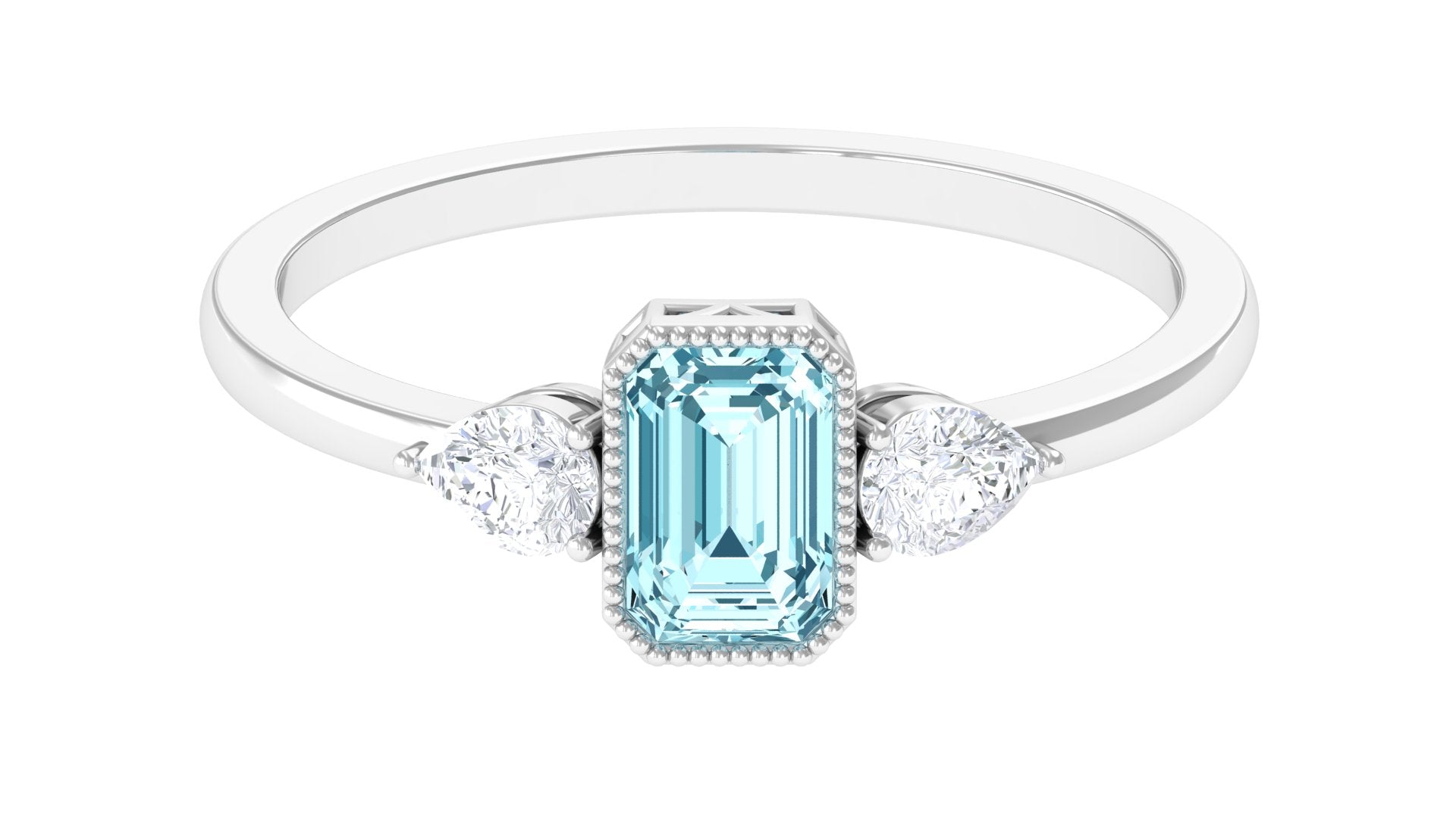 Octagon Cut Aquamarine Solitaire and Diamond Ring
