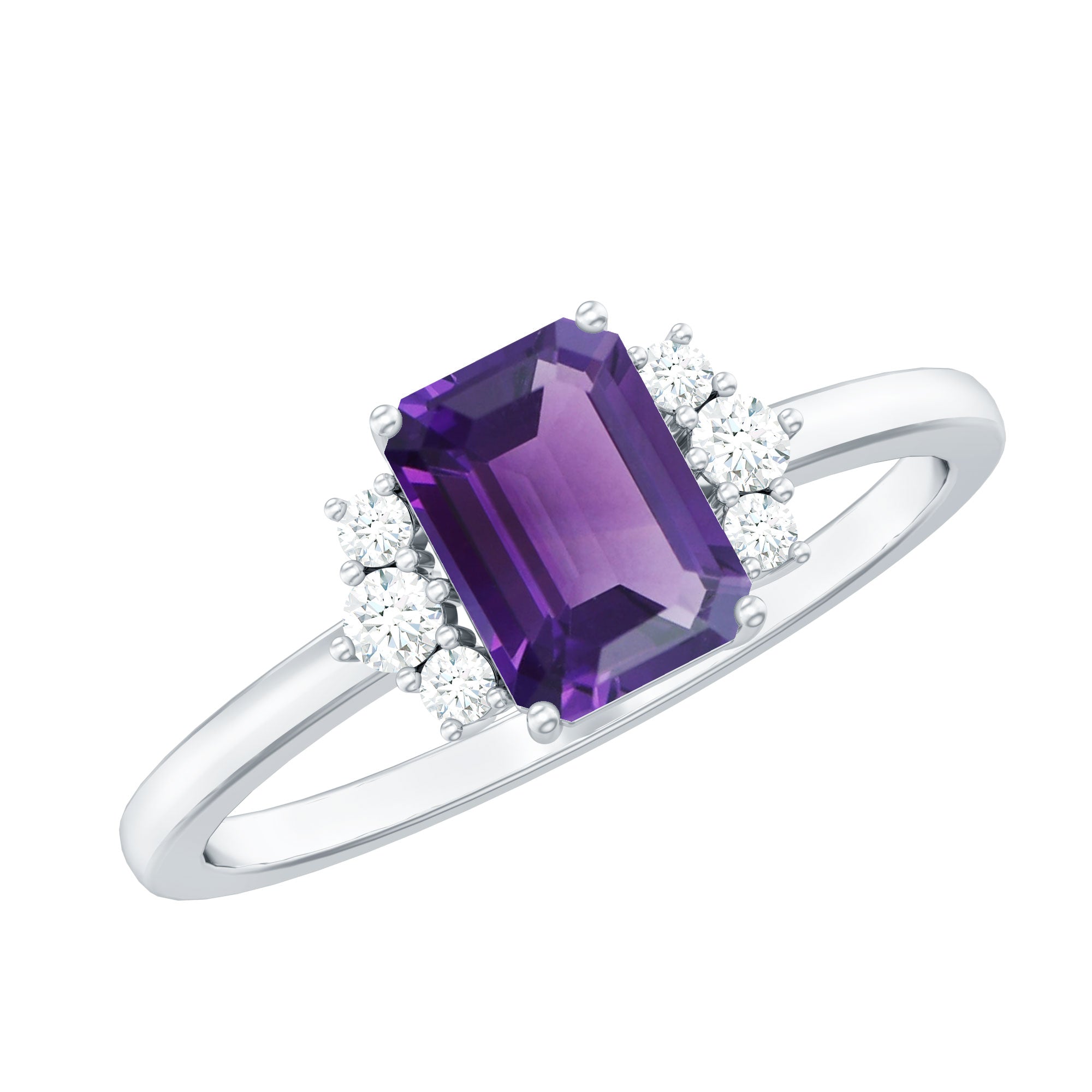 Octagon Cut Amethyst Solitaire Ring with Diamond Accent