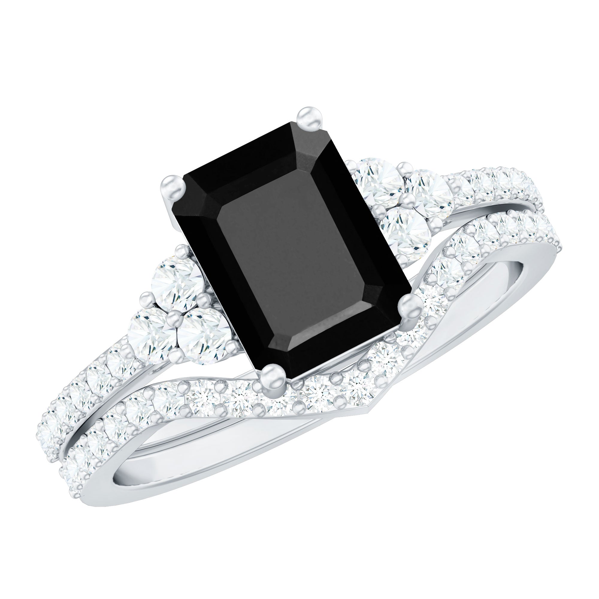 Created Black Diamond and Diamond Engagement Ring Set