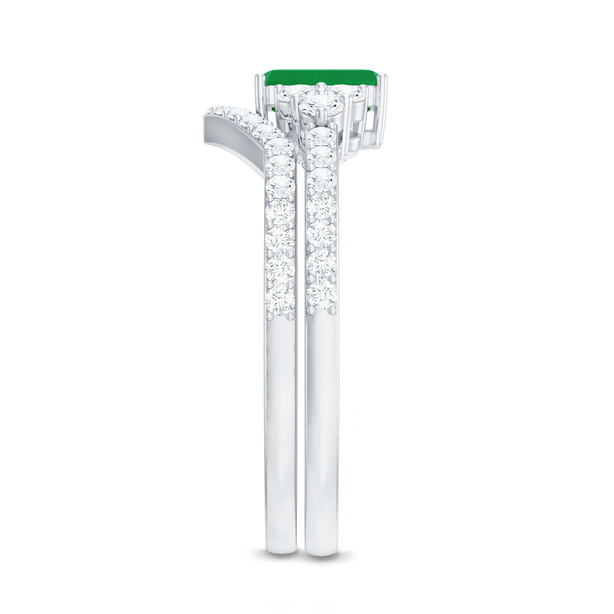 Genuine Emerald Cut Emerald Diamond Bridal Ring Set of 2 AAA - Rosec Jewels