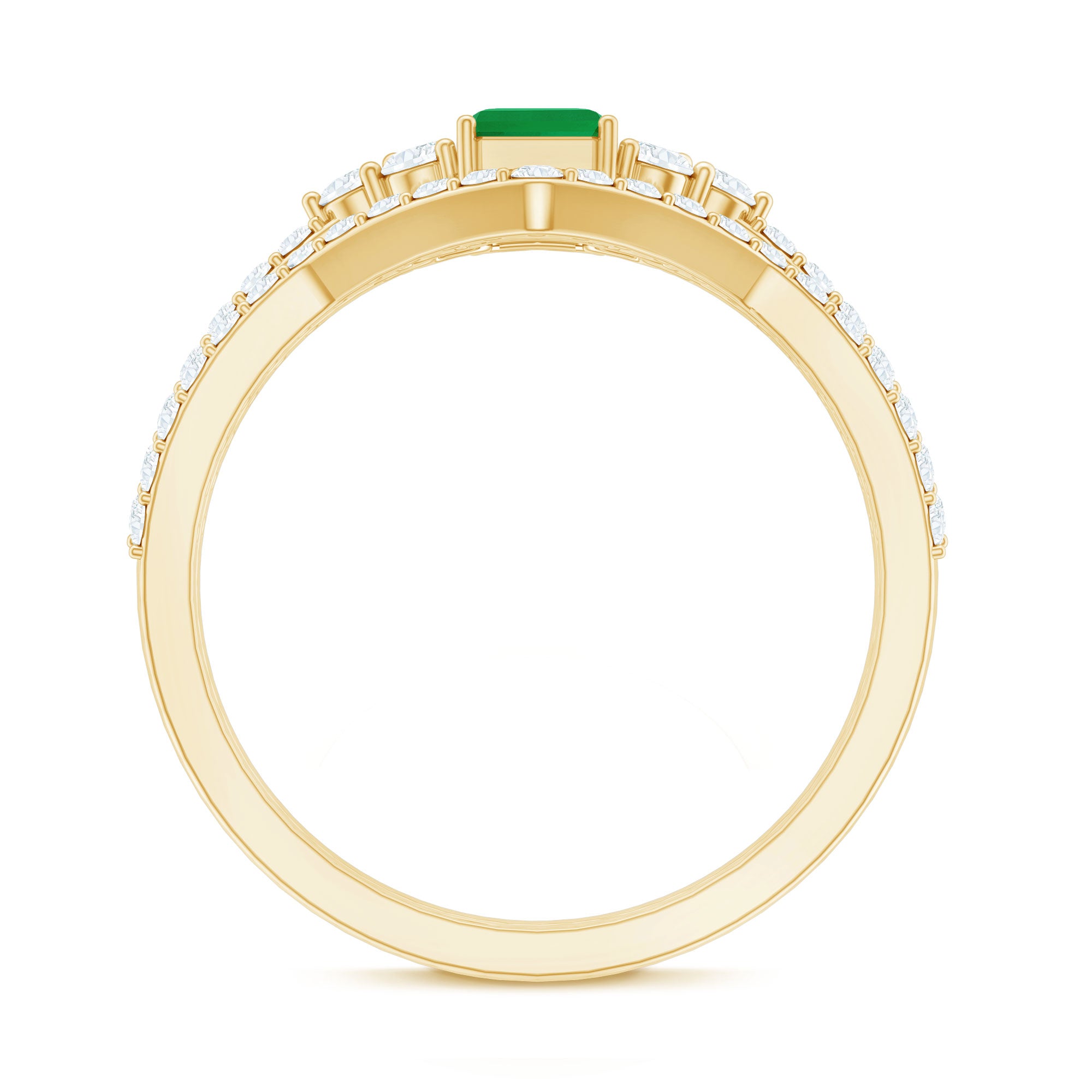 Genuine Emerald Cut Emerald Diamond Bridal Ring Set of 2 AAA - Rosec Jewels