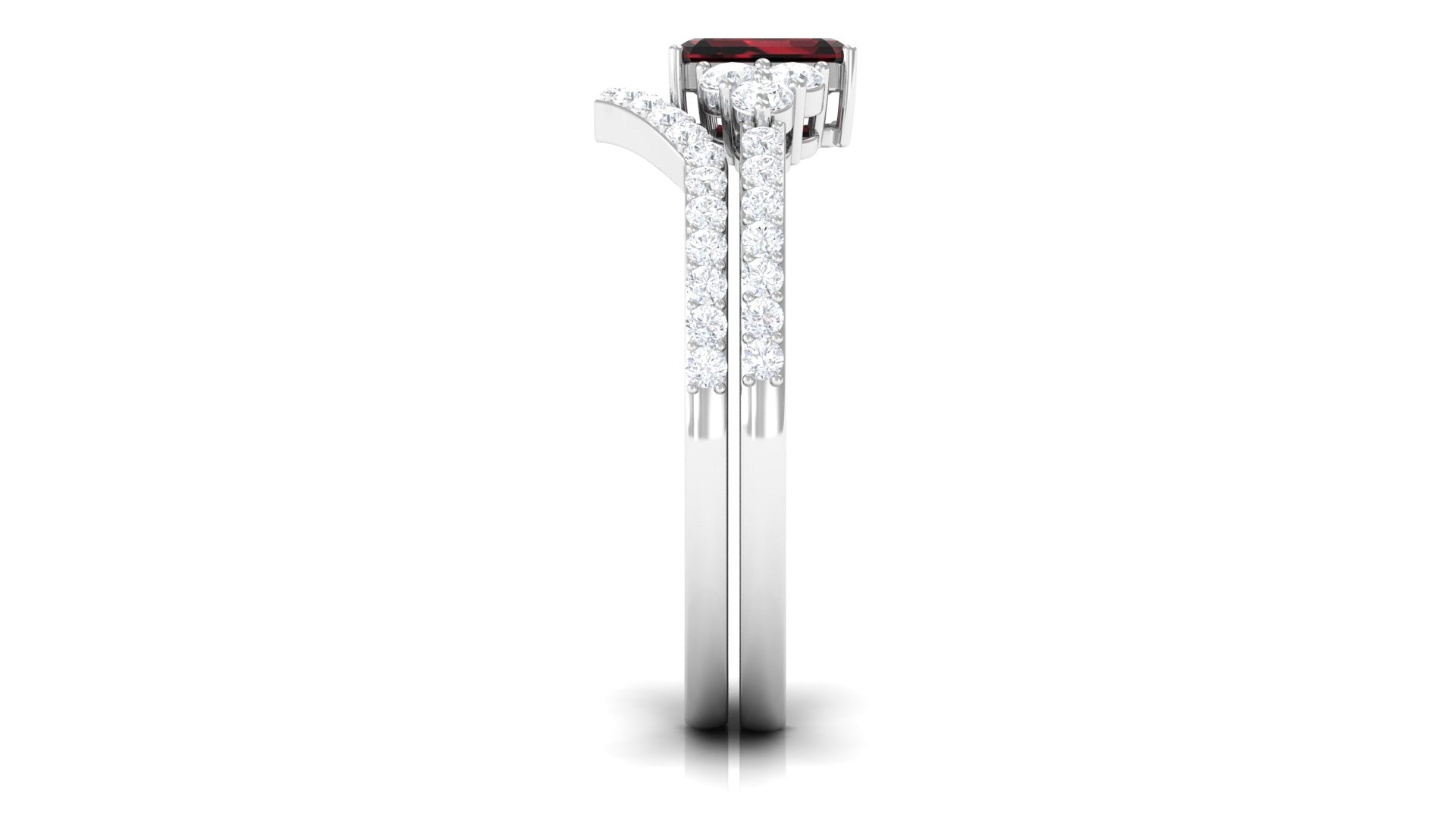 Rosec Jewels-Natural Garnet Diamond Emerald Cut Engagement Wedding Ring Set