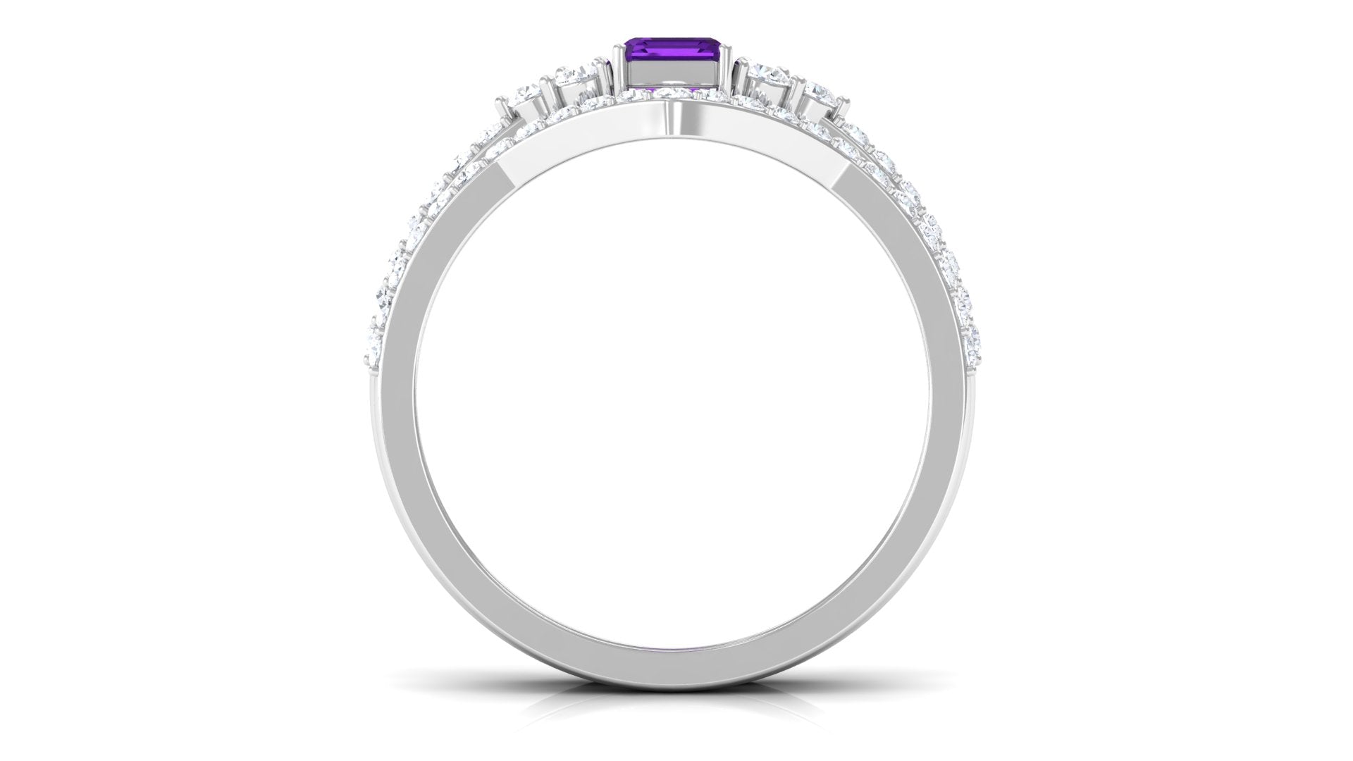 Genuine 1.4 Carat Emerald Cut Amethyst Wedding Ring Set with Diamond AAA - Rosec Jewels