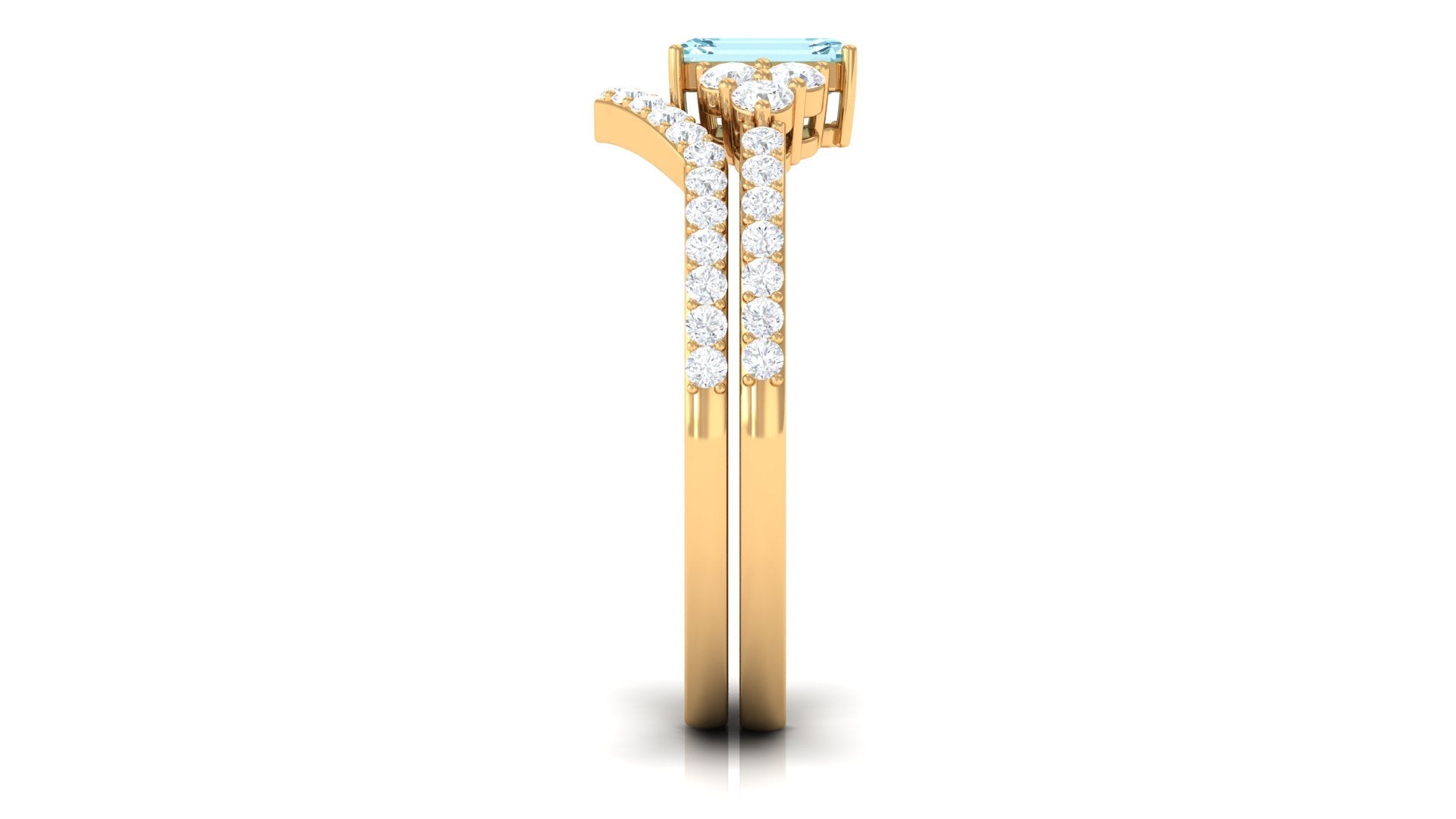 Genuine Aquamarine and Diamond Emerald Cut Wedding Ring Set with Certificate AAA - Rosec Jewels
