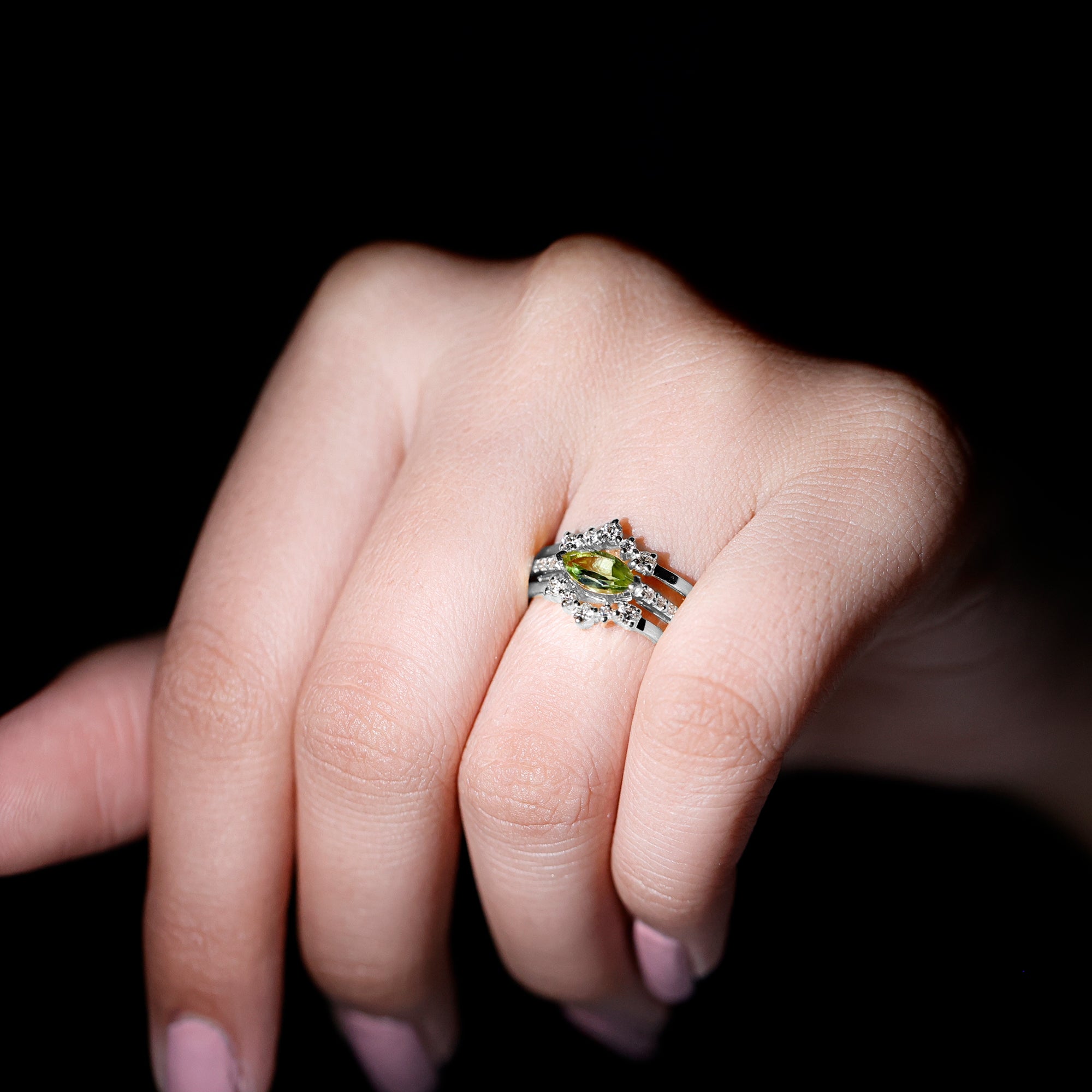 Rosec Jewels-East West Style Peridot 3 Piece Bridal Ring Set with Diamond