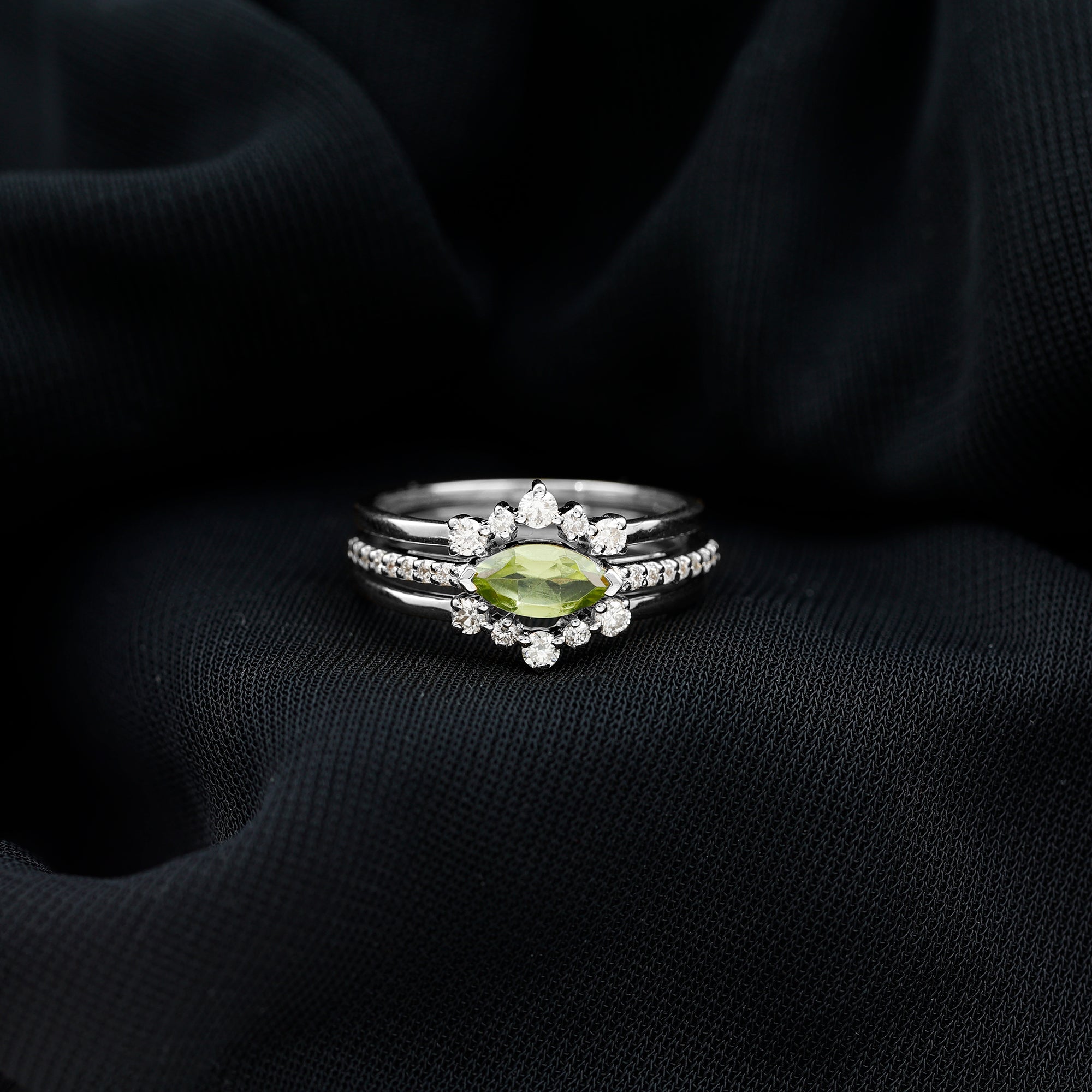 Rosec Jewels-East West Style Peridot 3 Piece Bridal Ring Set with Diamond