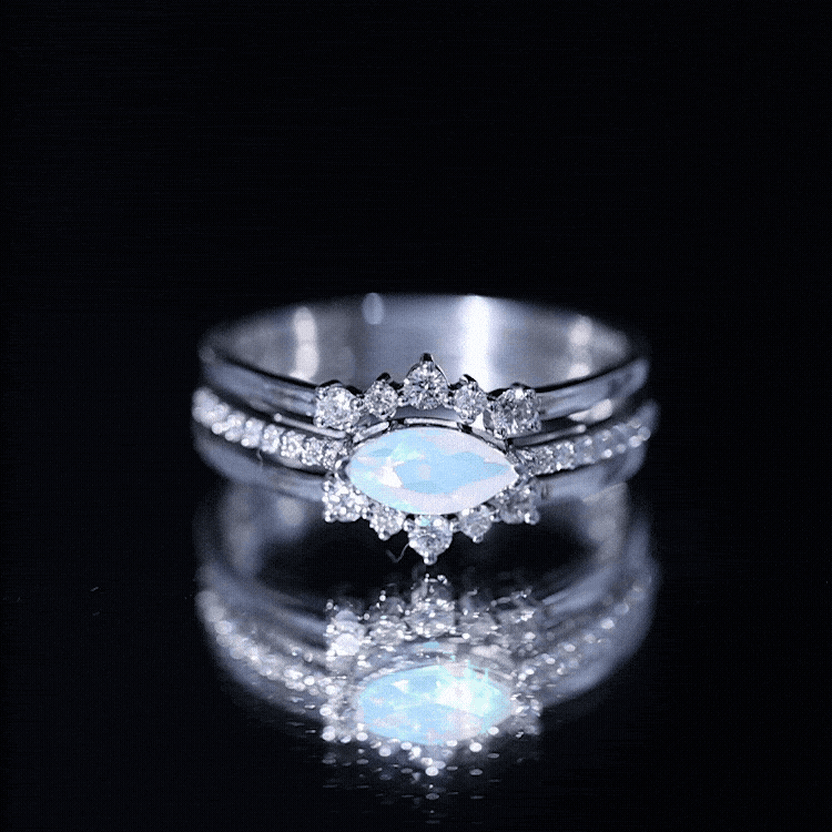 Certified Real Ethiopian Opal Diamond Wedding Bridal Ring Set of 3 AAA - Rosec Jewels