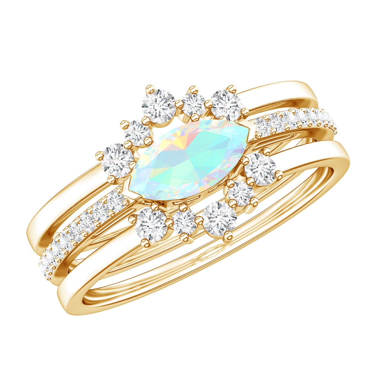 Certified Real Ethiopian Opal Diamond Wedding Bridal Ring Set of 3 AAA - Rosec Jewels