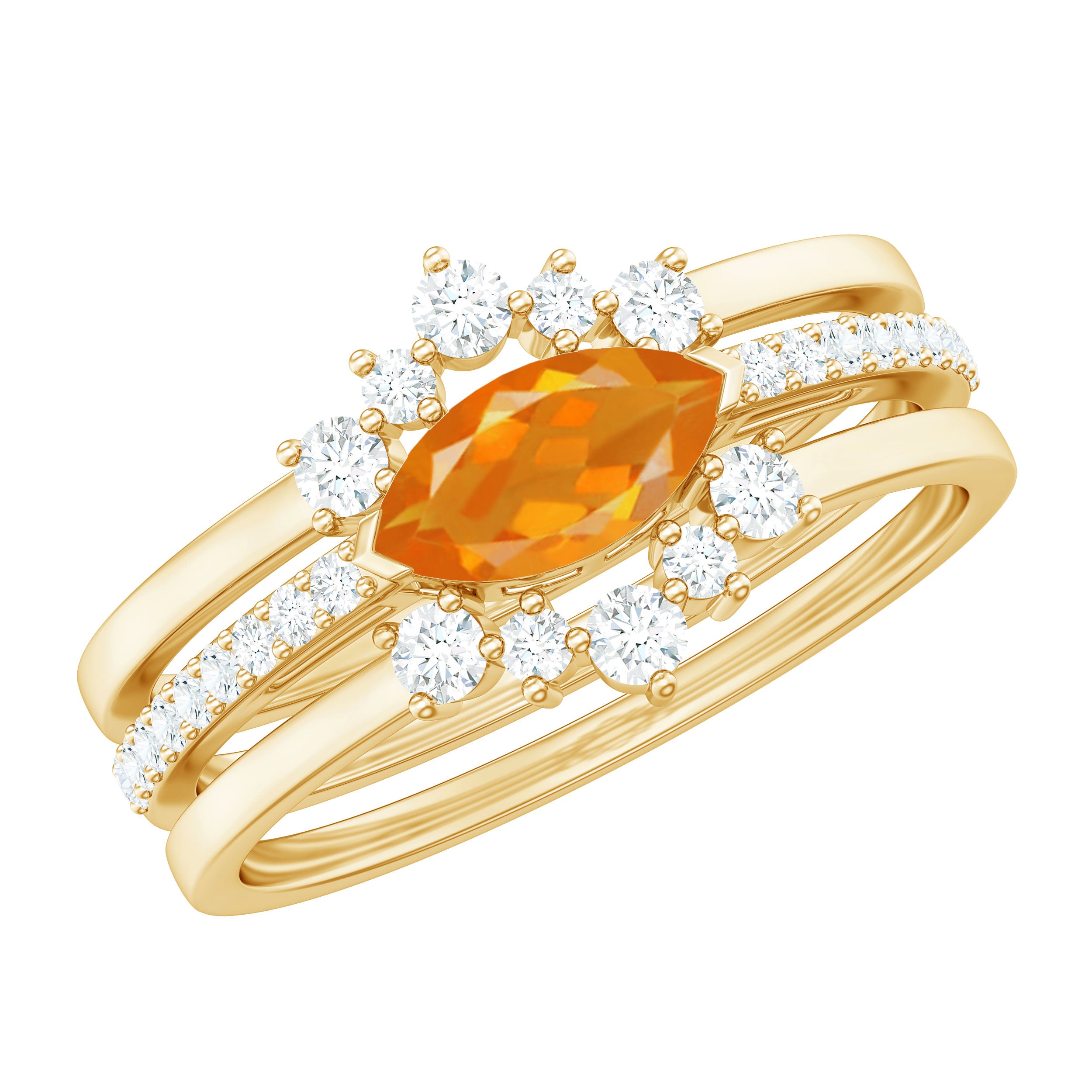 Rosec Jewels-Marquise Shape Fire Opal Ring Set with Diamond