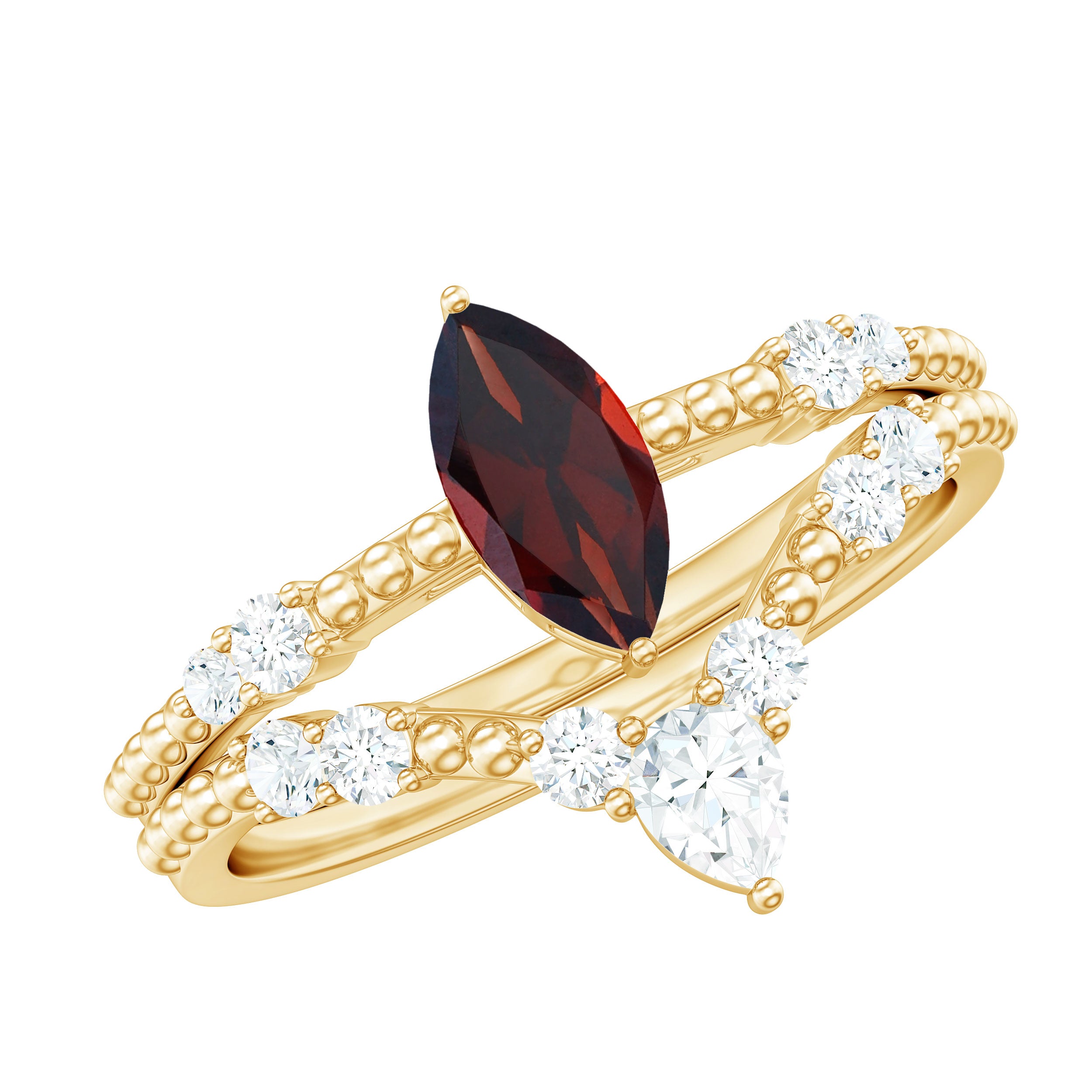 Certified Real Marquise Garnet Diamond Wedding Bridal Ring Set AAA - Rosec Jewels