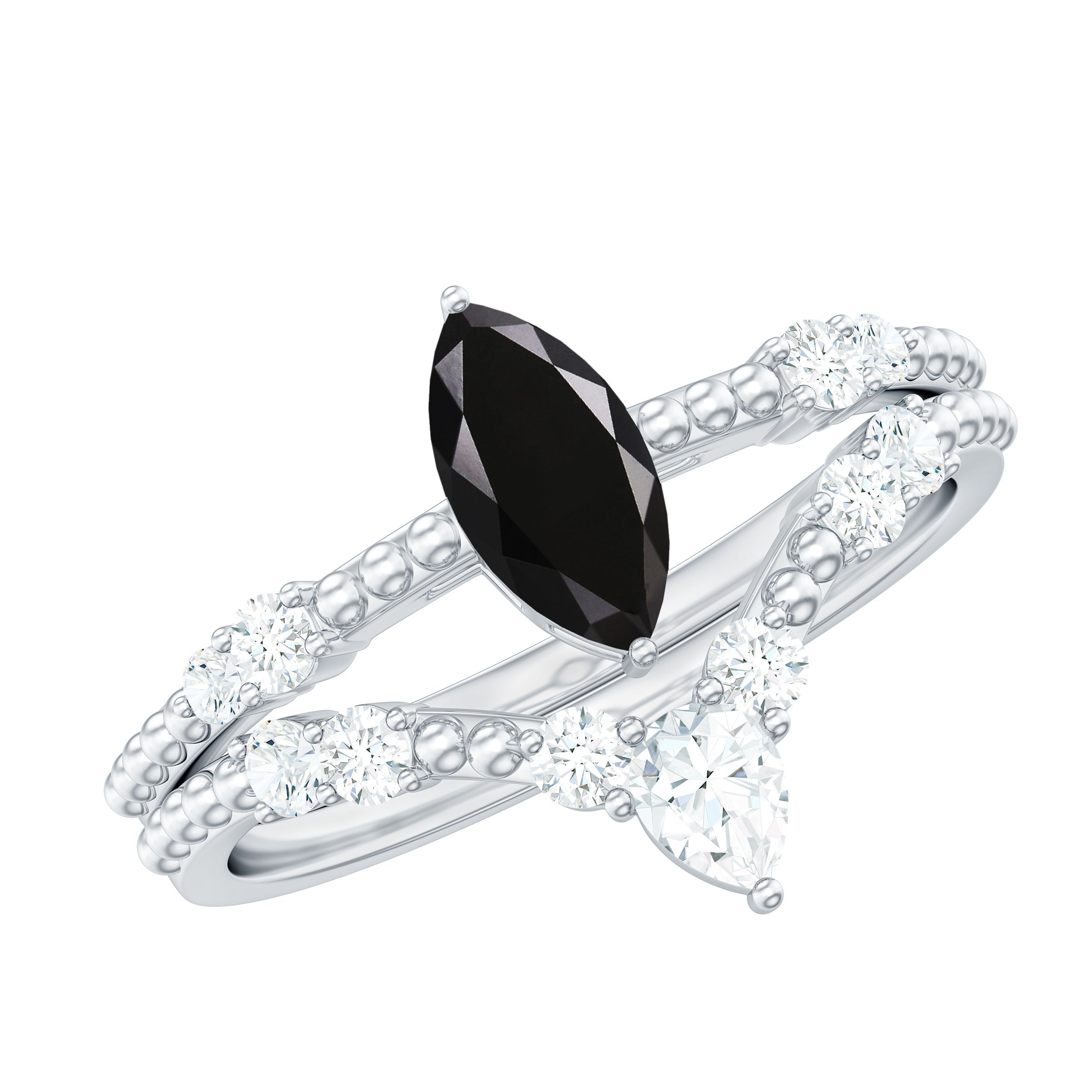 Black Spinel and Moissanite Solitaire Ring Set