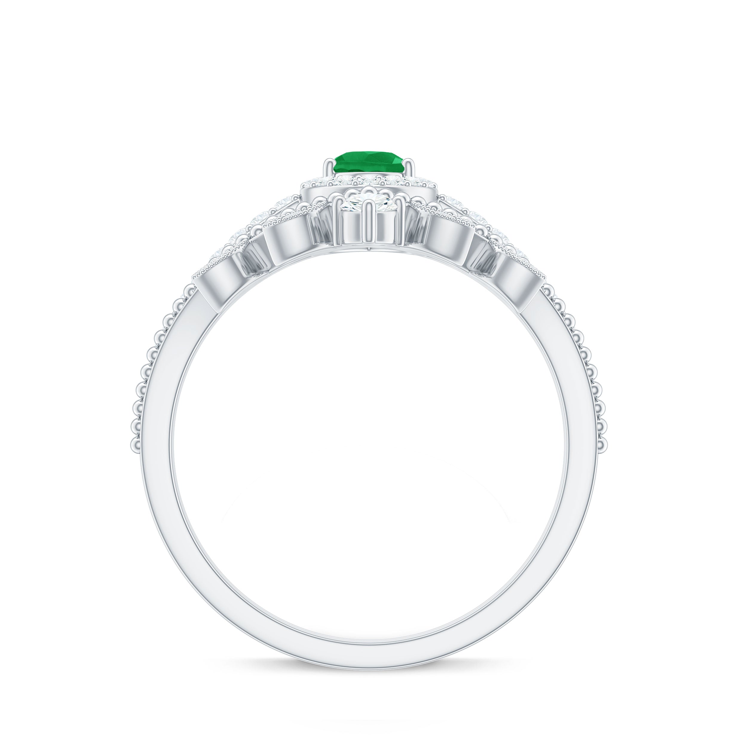 Vintage Looking Emerald Diamond Designer Engagement Wedding Ring Set AAA - Rosec Jewels
