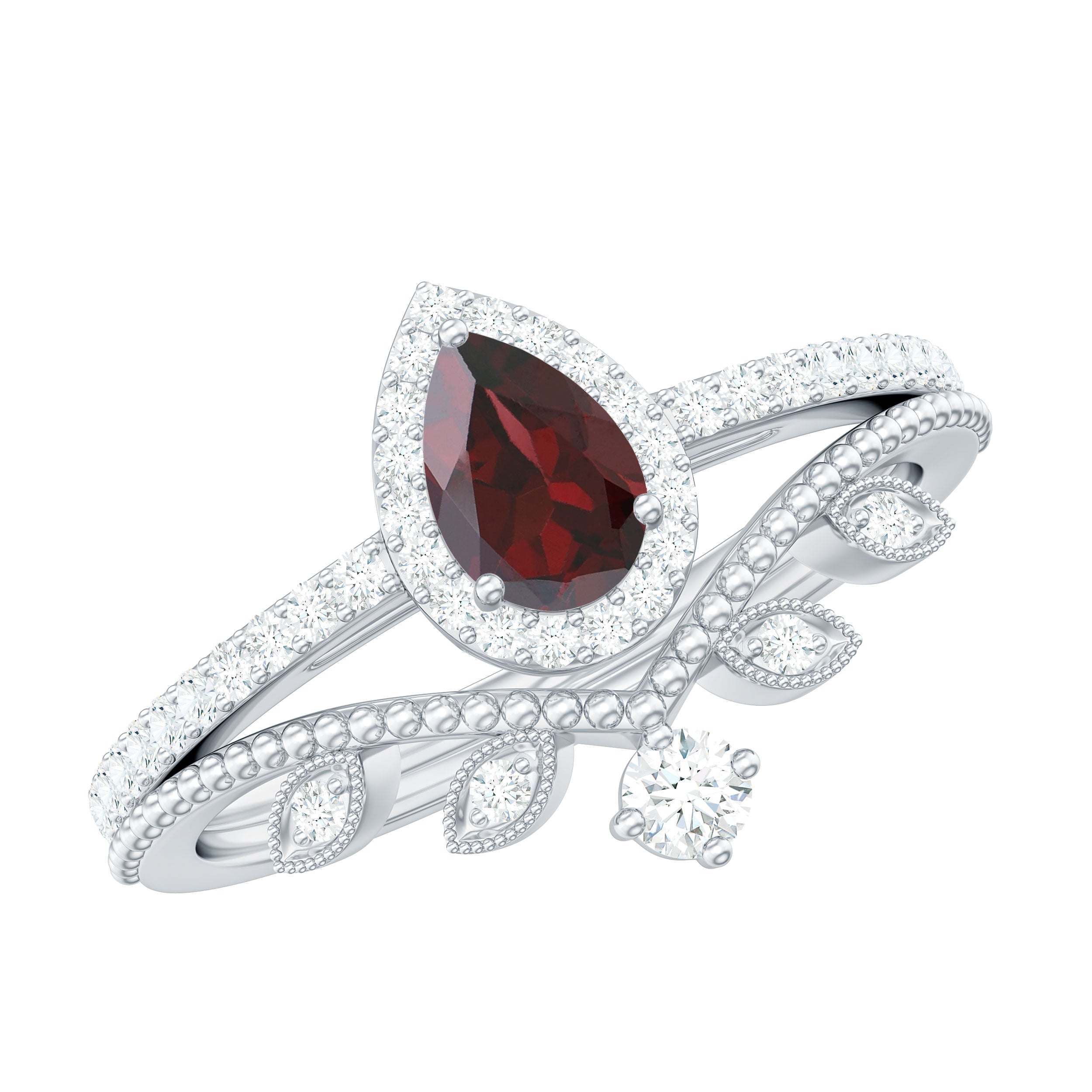 Natural Garnet Diamond Vintage Wedding Bridal Ring Set