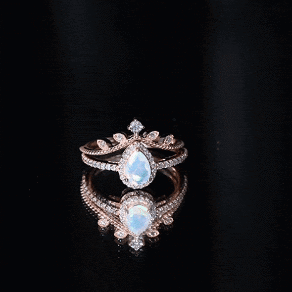 Vintage Inspired Ethiopian Opal Diamond Designer Bridal Ring Set AAA - Rosec Jewels