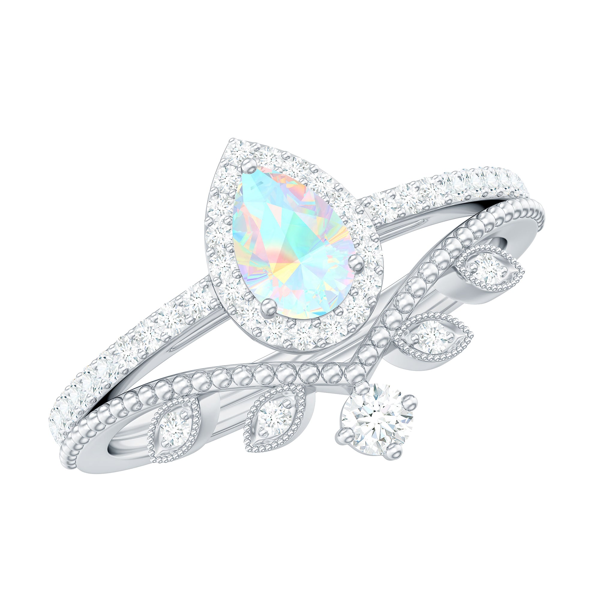 Vintage Inspired Ethiopian Opal Diamond Designer Bridal Ring Set
