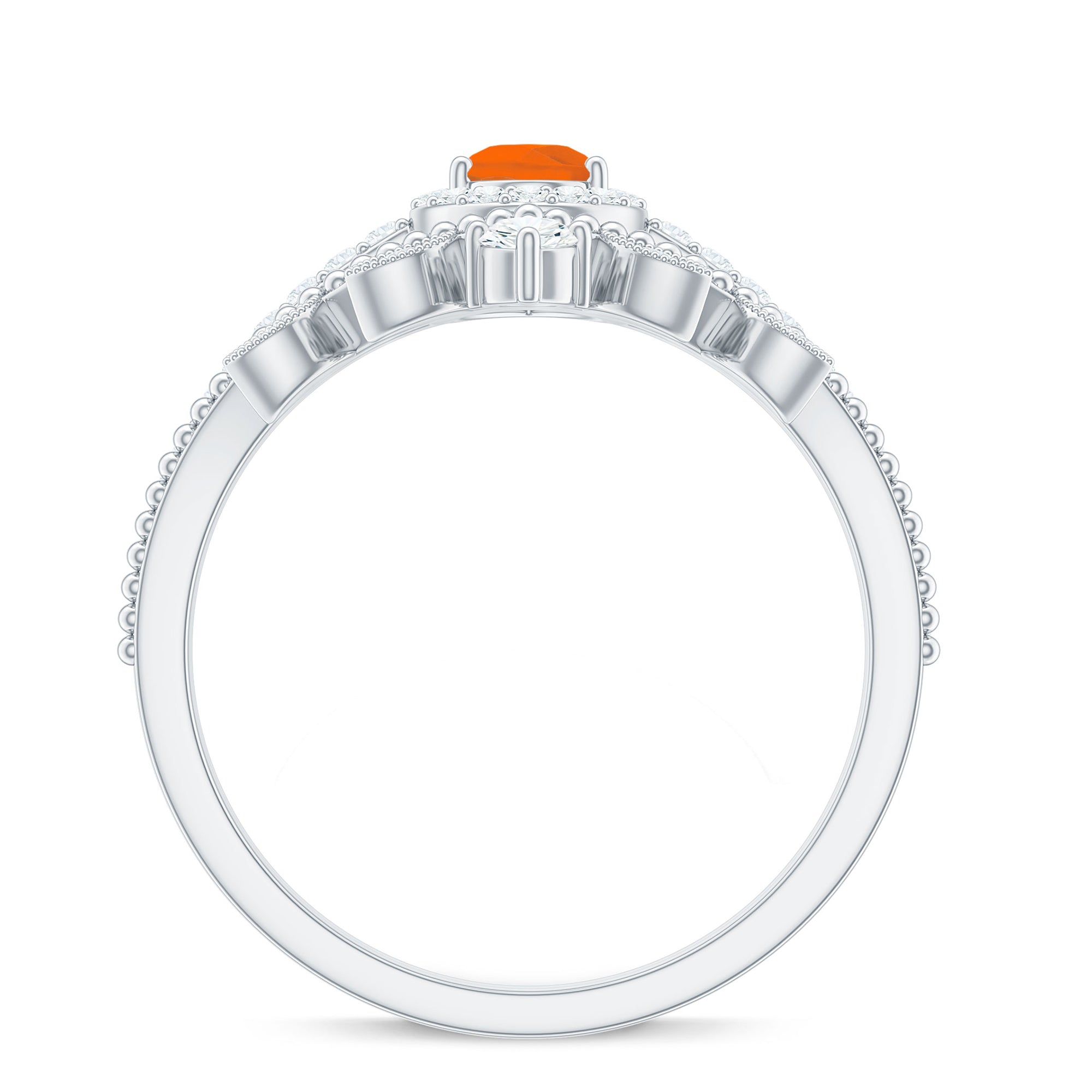 Rosec Jewels-Vintage Inspired Fire Opal Teardrop Wedding Ring Set with Diamond