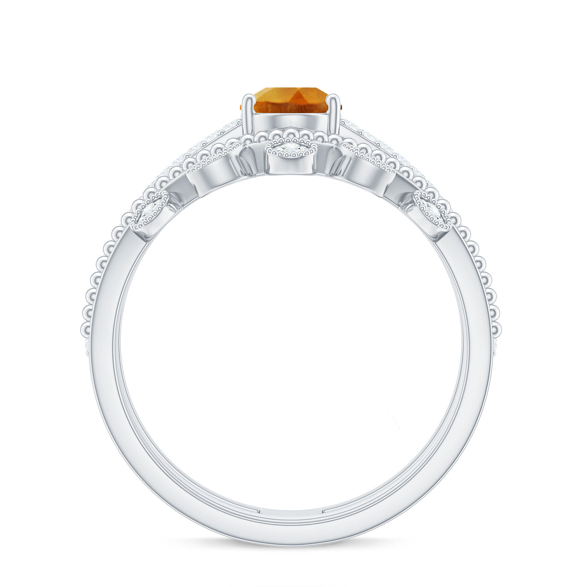 Natural Citrine Double Band Engagement Ring with Enhancer AAA - Rosec Jewels