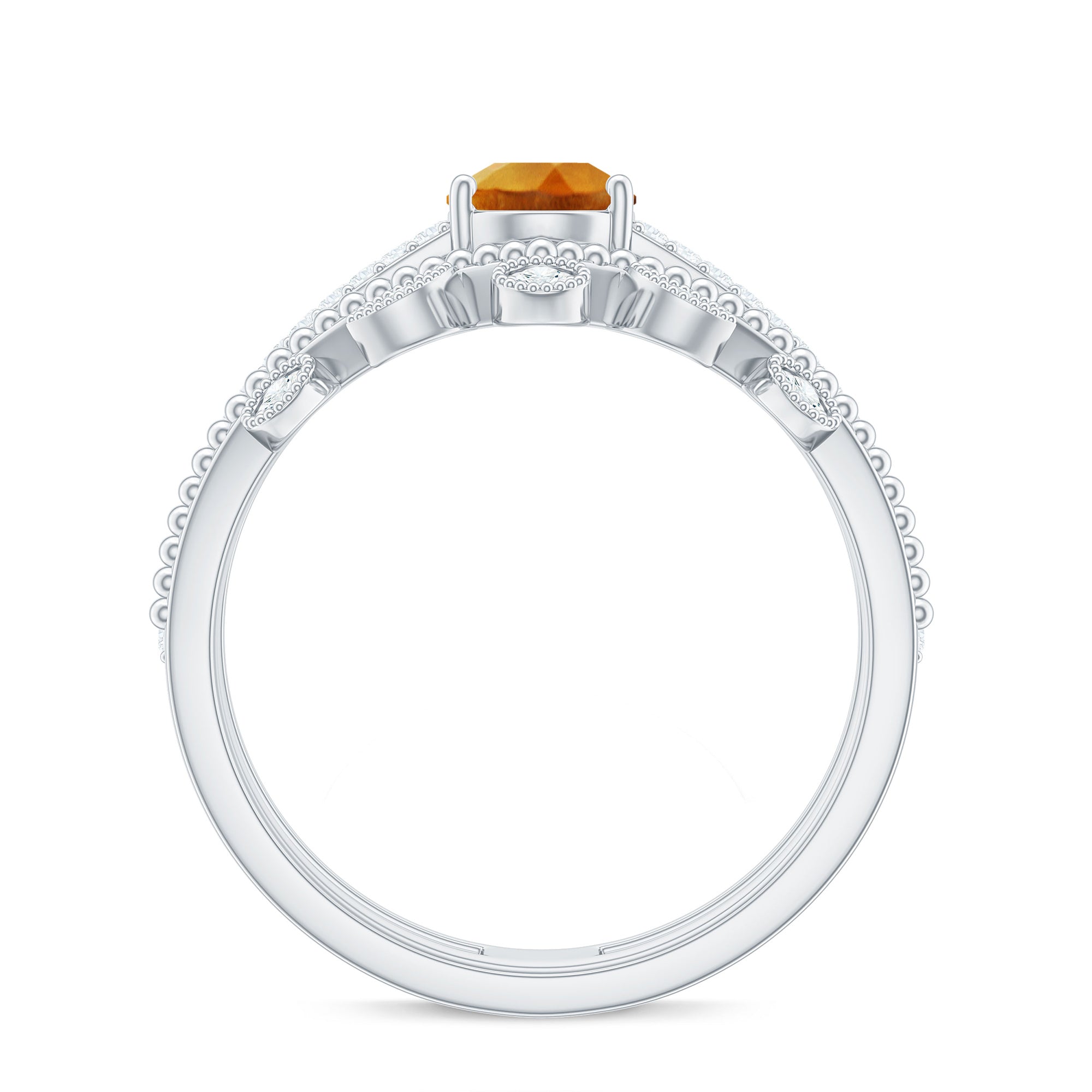 Natural Citrine Double Band Engagement Ring with Enhancer AAA - Rosec Jewels