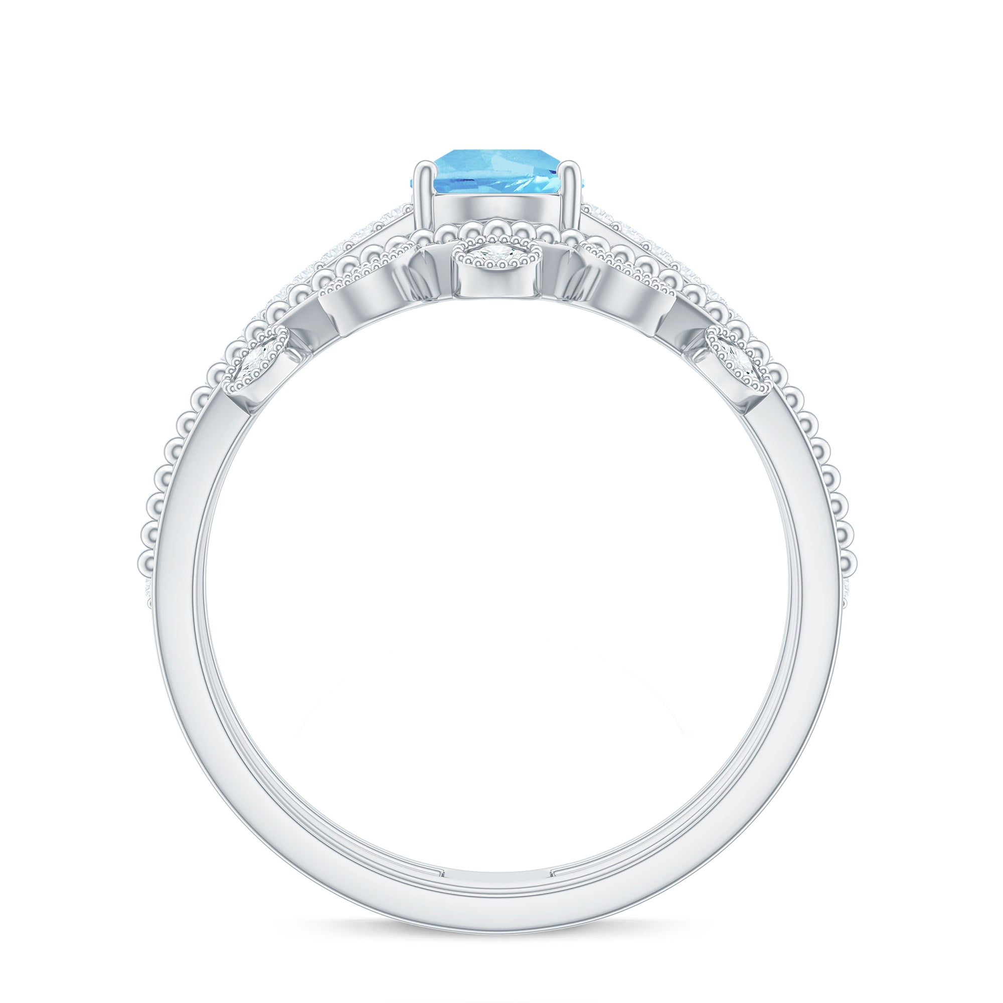 1 Carat Aquamarine and Diamond Teardrop Engagement Ring with Enhancer AAA - Rosec Jewels