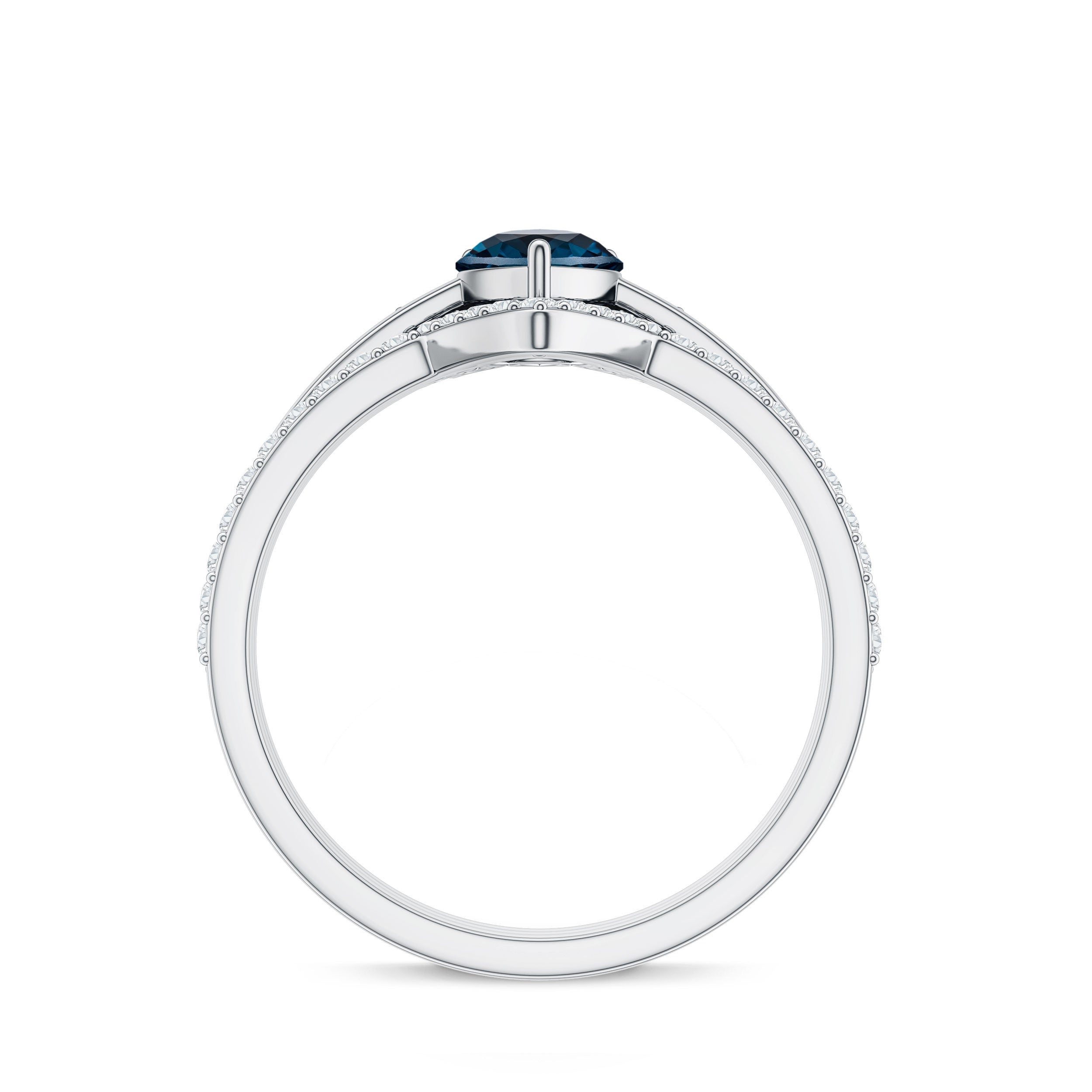 Pear Shape London Blue Topaz and Diamond Trio Ring Set AAA - Rosec Jewels