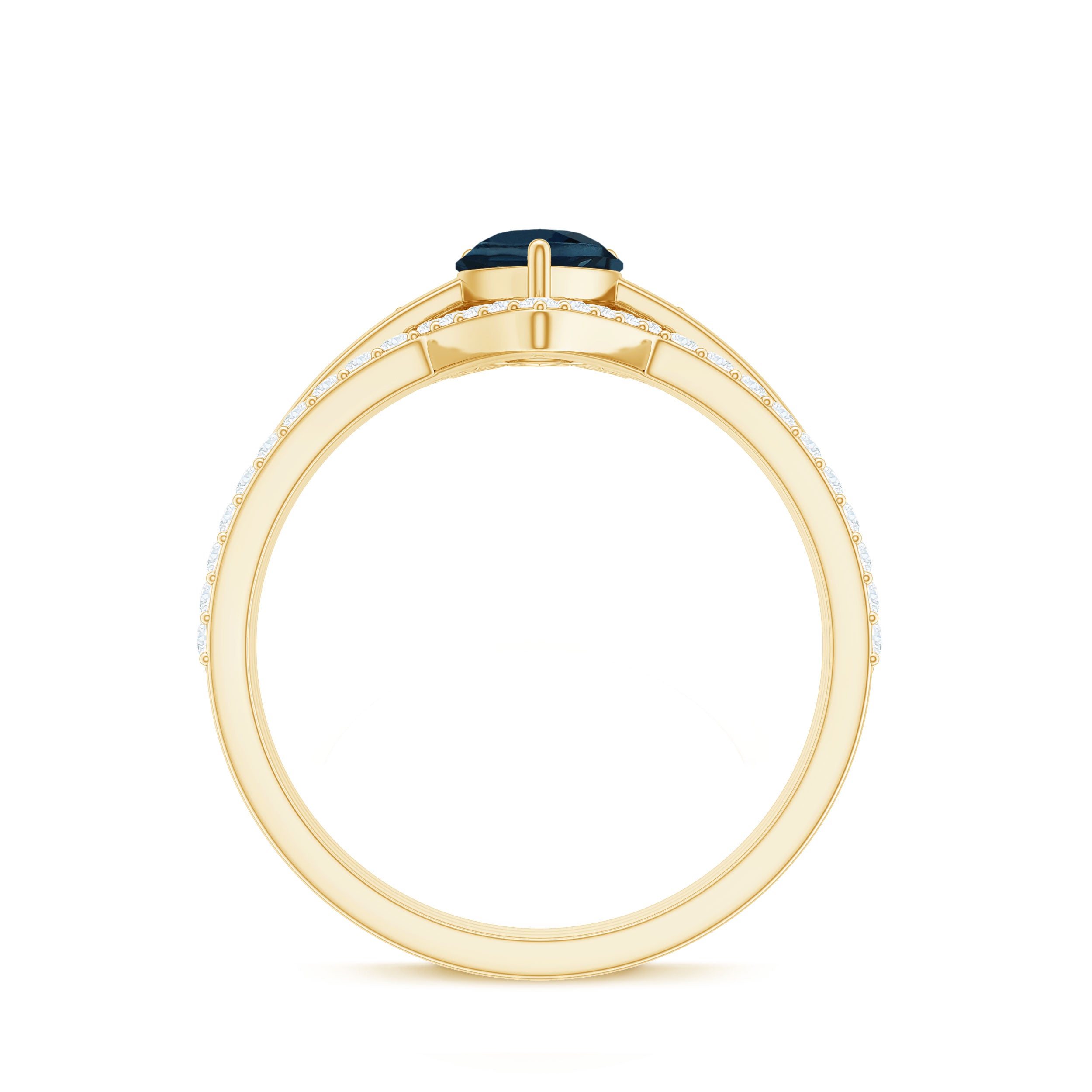 Pear Shape London Blue Topaz and Diamond Trio Ring Set AAA - Rosec Jewels