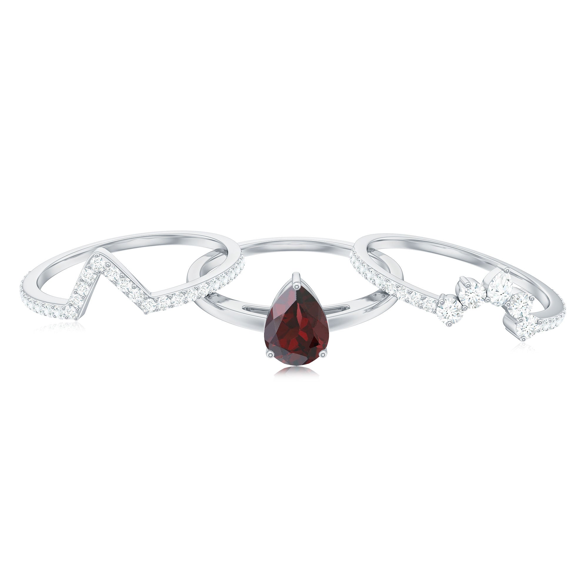 Natural Pear Shaped Garnet Diamond 3 Piece Bridal Ring Set AAA - Rosec Jewels
