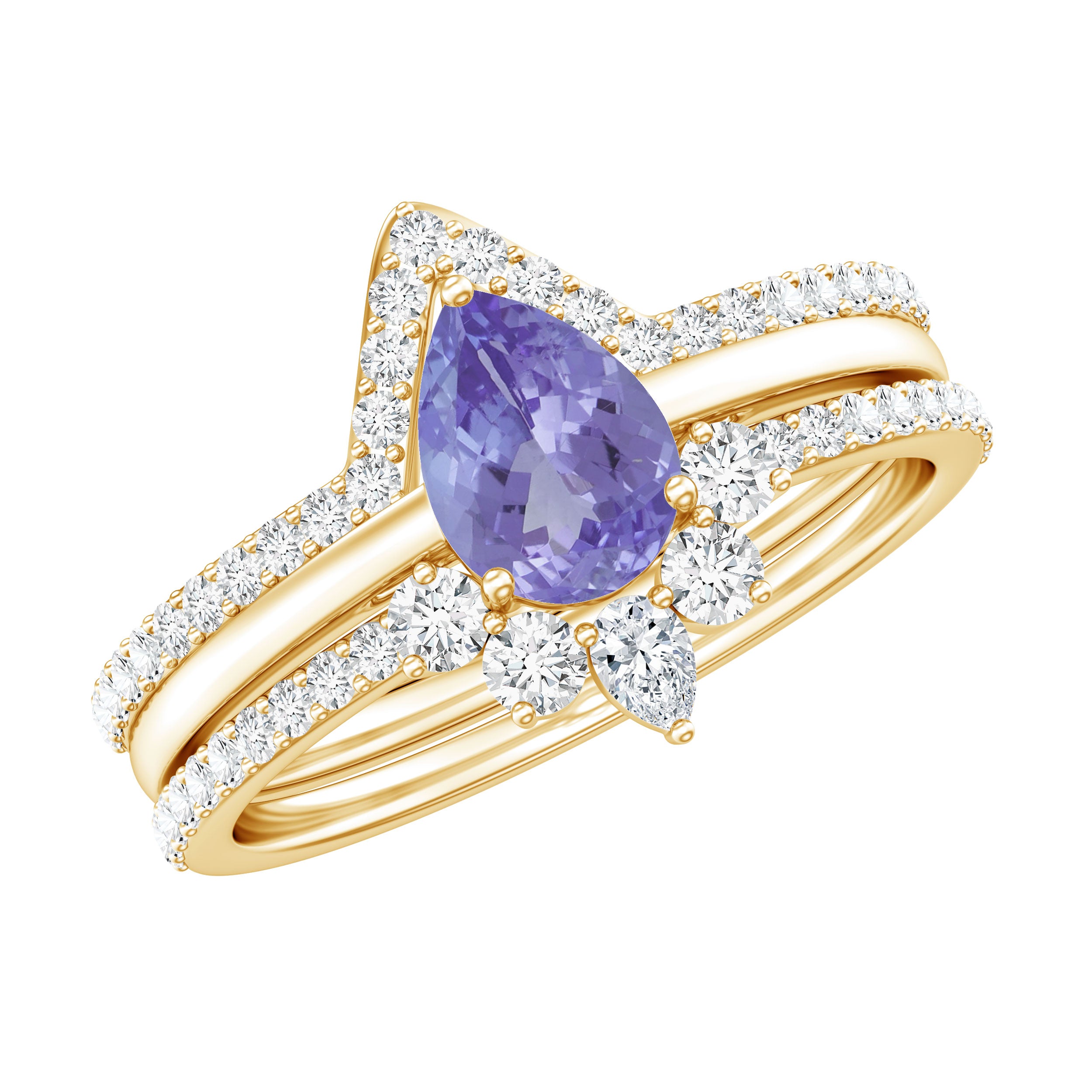 0.8 Carat Natural Tanzanite Diamond 3 Piece Wedding Ring Set AAA - Rosec Jewels