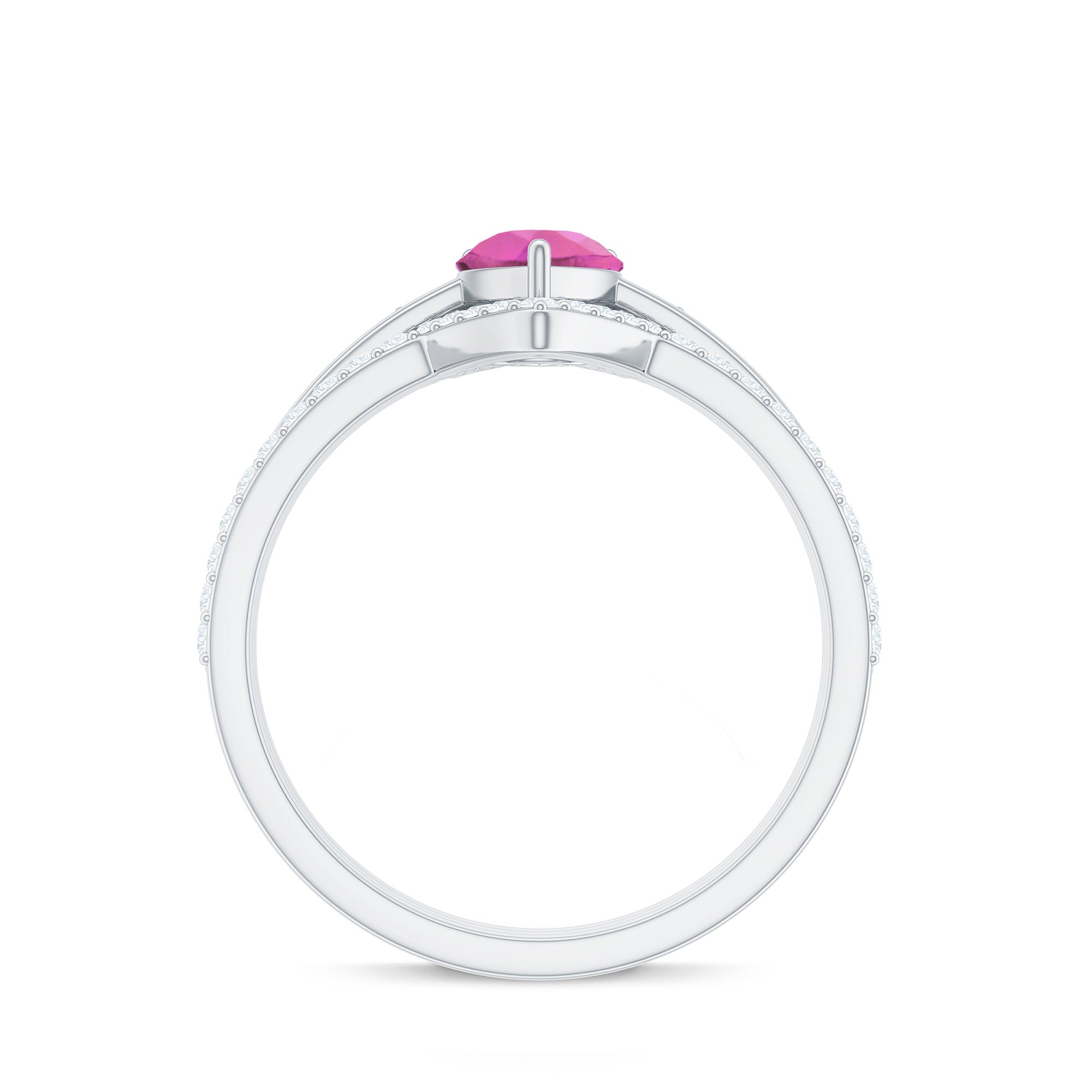 Pear Cut Pink Tourmaline Trio Wedding Ring Set with Moissanite AAA - Rosec Jewels