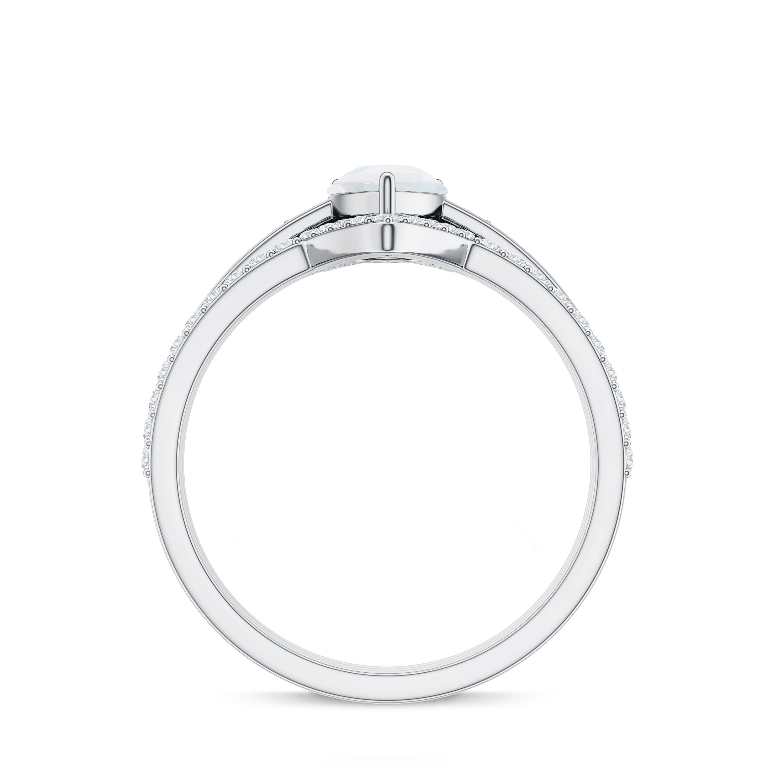 Pear Cut Moonstone Trio Wedding Ring Set with Moissanite AAA - Rosec Jewels