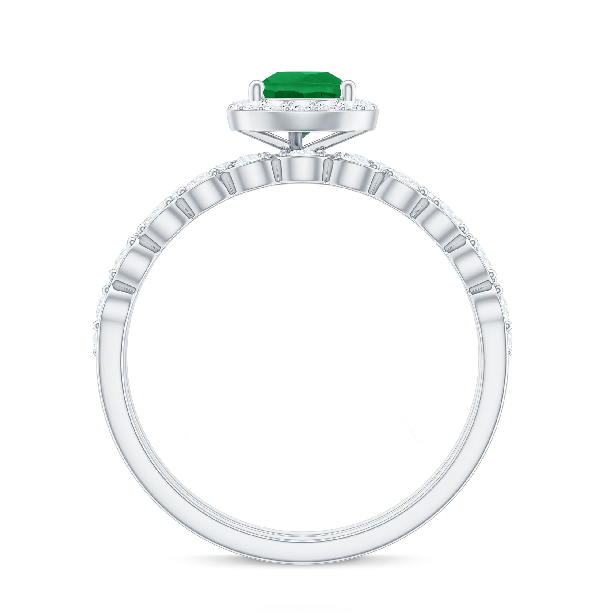 Natural Emerald Diamond Teardrop Engagement Ring and Wedding Band Set AAA - Rosec Jewels