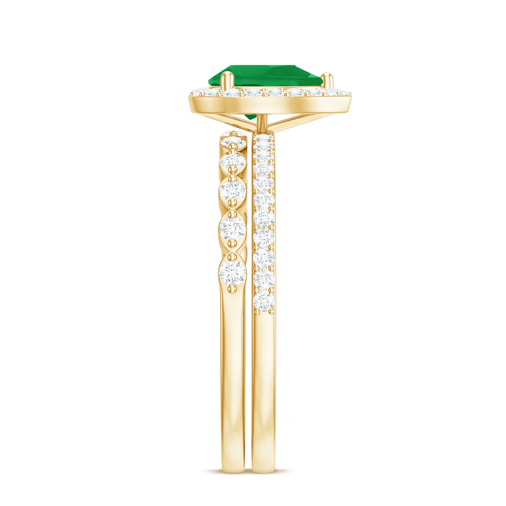 Natural Emerald Diamond Teardrop Engagement Ring and Wedding Band Set AAA - Rosec Jewels