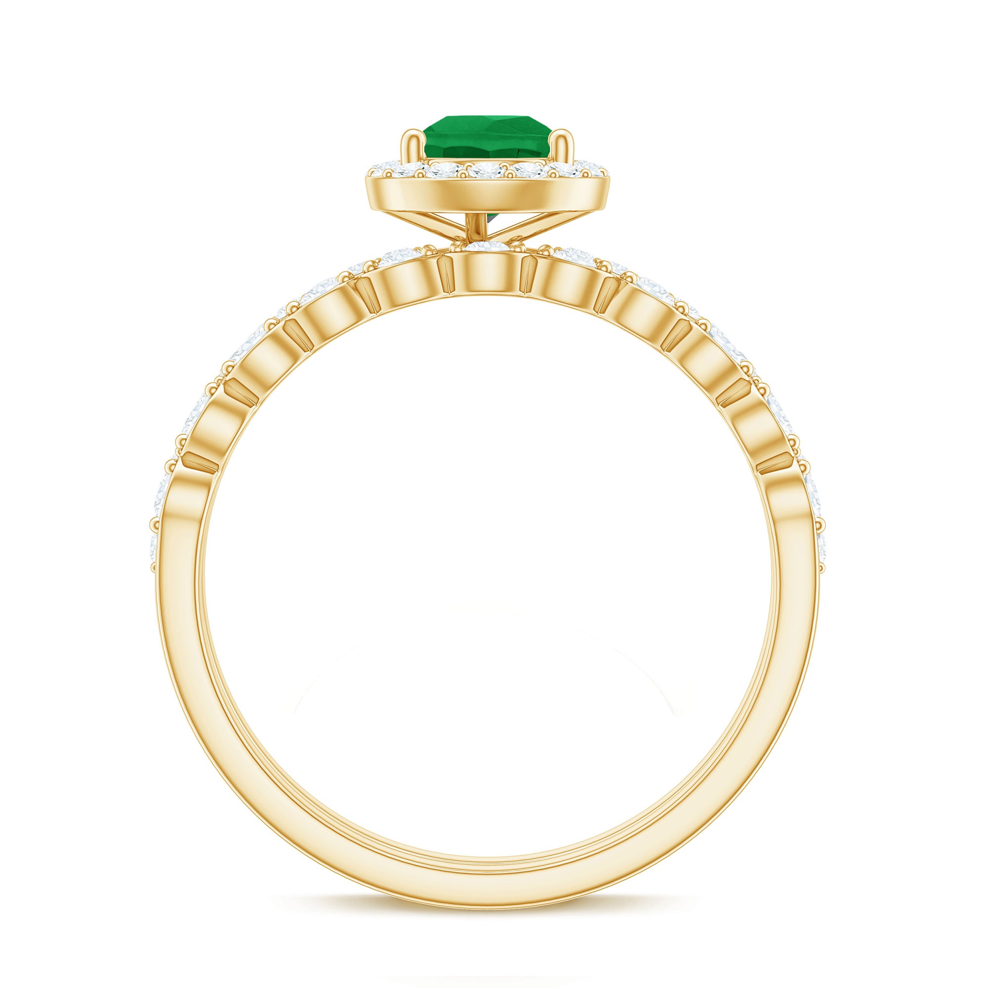 Natural Emerald Diamond Teardrop Engagement Ring and Wedding Band Set AAA - Rosec Jewels