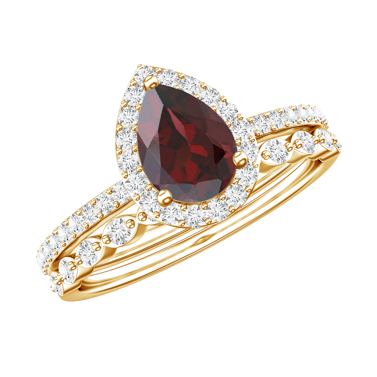 Natural 0.8 Carat Pear Shape Garnet Wedding Engagement Ring Set of 2 AAA - Rosec Jewels