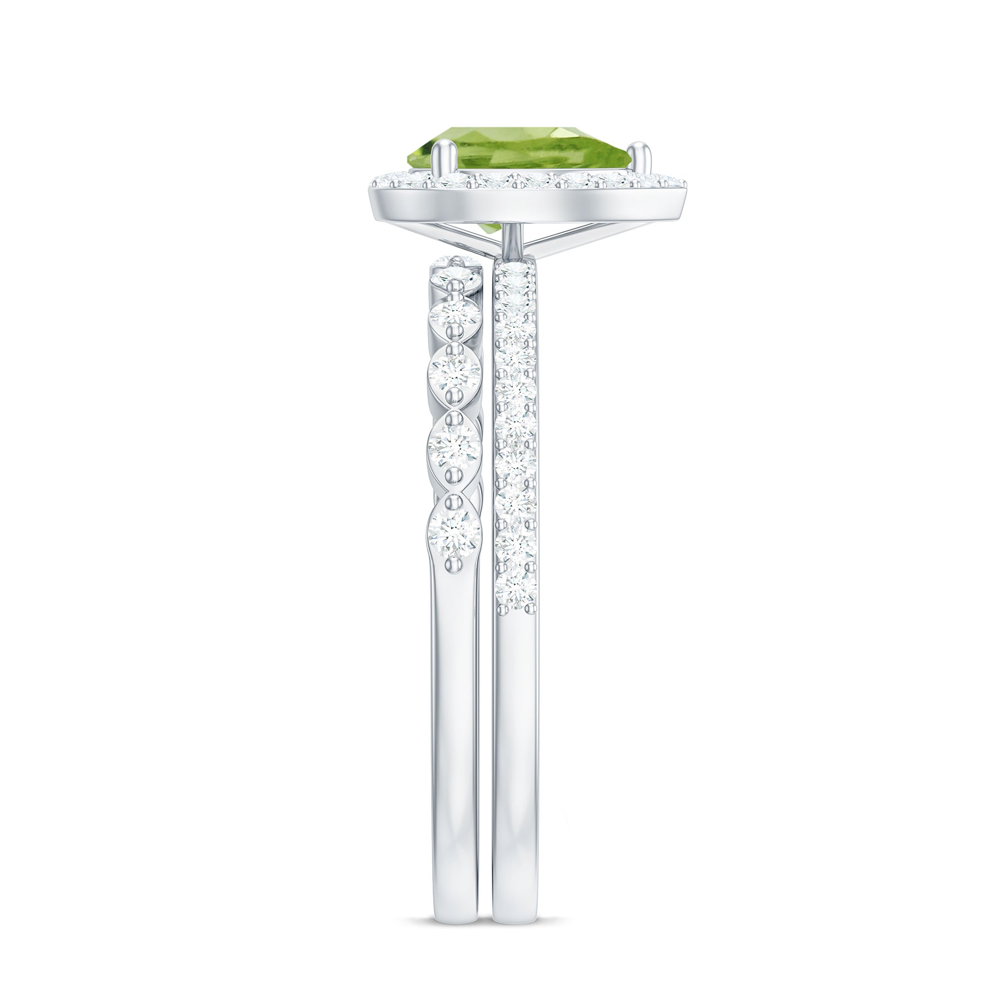 Natural 1 Carat Pear Shape Peridot Wedding Bridal Ring Set with Diamond AAA - Rosec Jewels