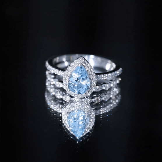 Genuine 1 Carat Aquamarine Bridal Ring Set with Diamond AAA - Rosec Jewels