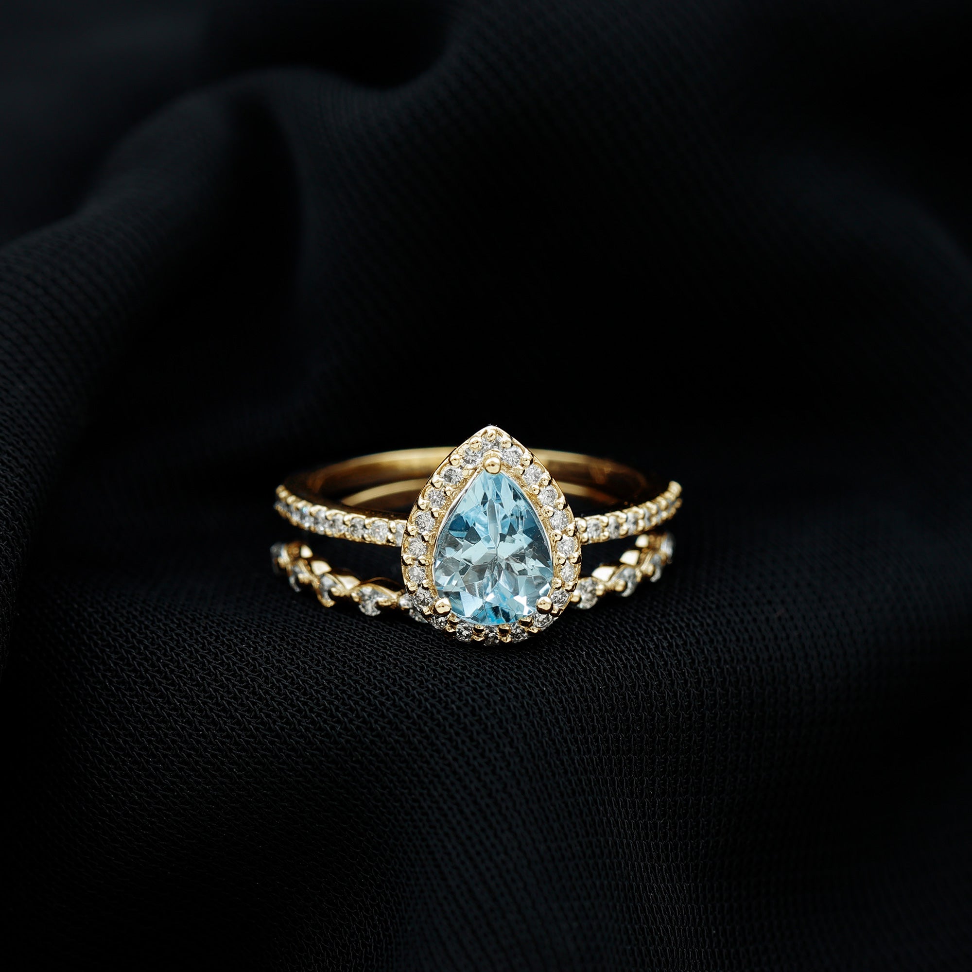 Genuine 1 Carat Aquamarine Bridal Ring Set with Diamond AAA - Rosec Jewels