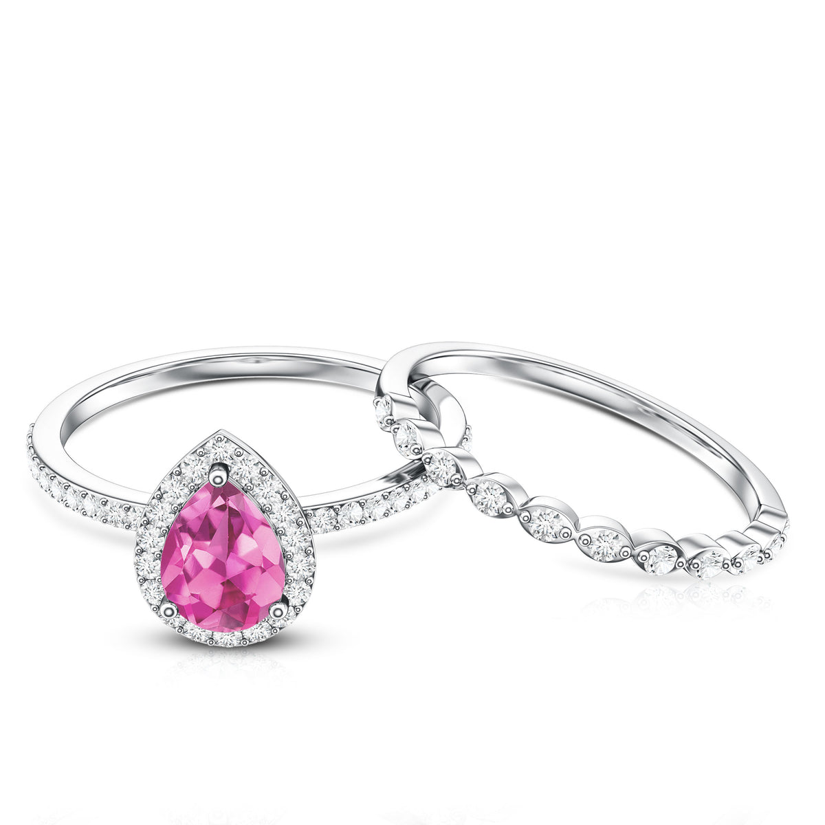 Teardrop Pink tourmaline Bridal Ring Set with Diamond AAA - Rosec Jewels