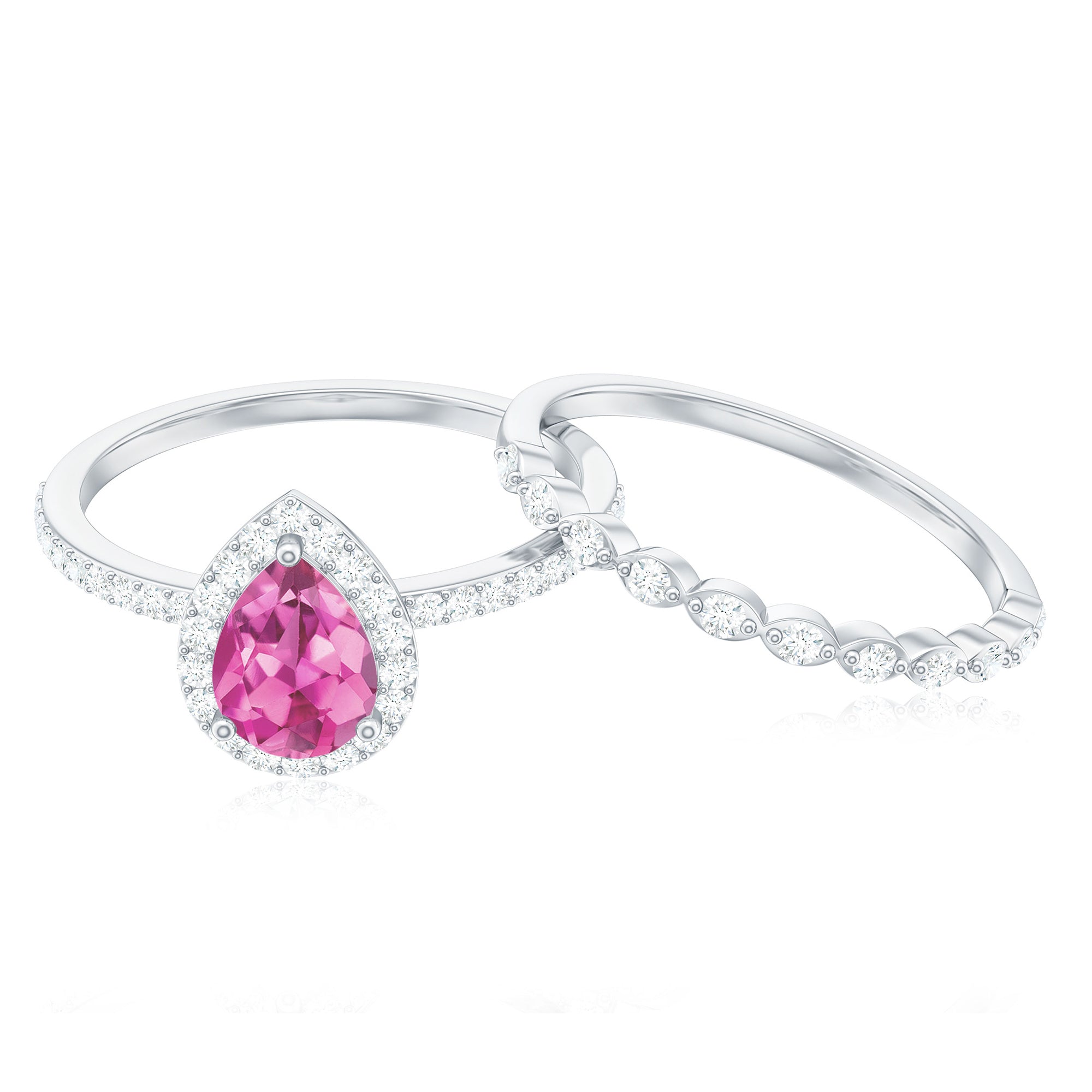 Teardrop Pink tourmaline Bridal Ring Set with Diamond AAA - Rosec Jewels