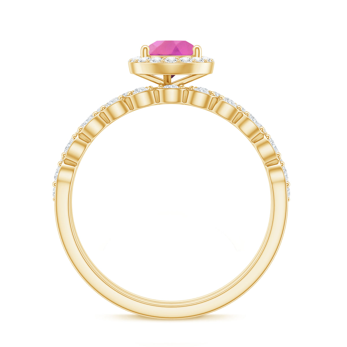 Teardrop Pink tourmaline Bridal Ring Set with Diamond AAA - Rosec Jewels