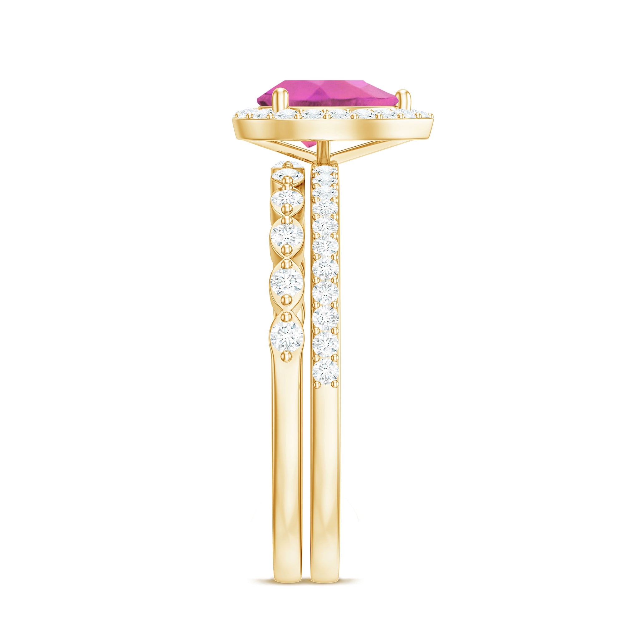 Teardrop Pink tourmaline Bridal Ring Set with Diamond AAA - Rosec Jewels