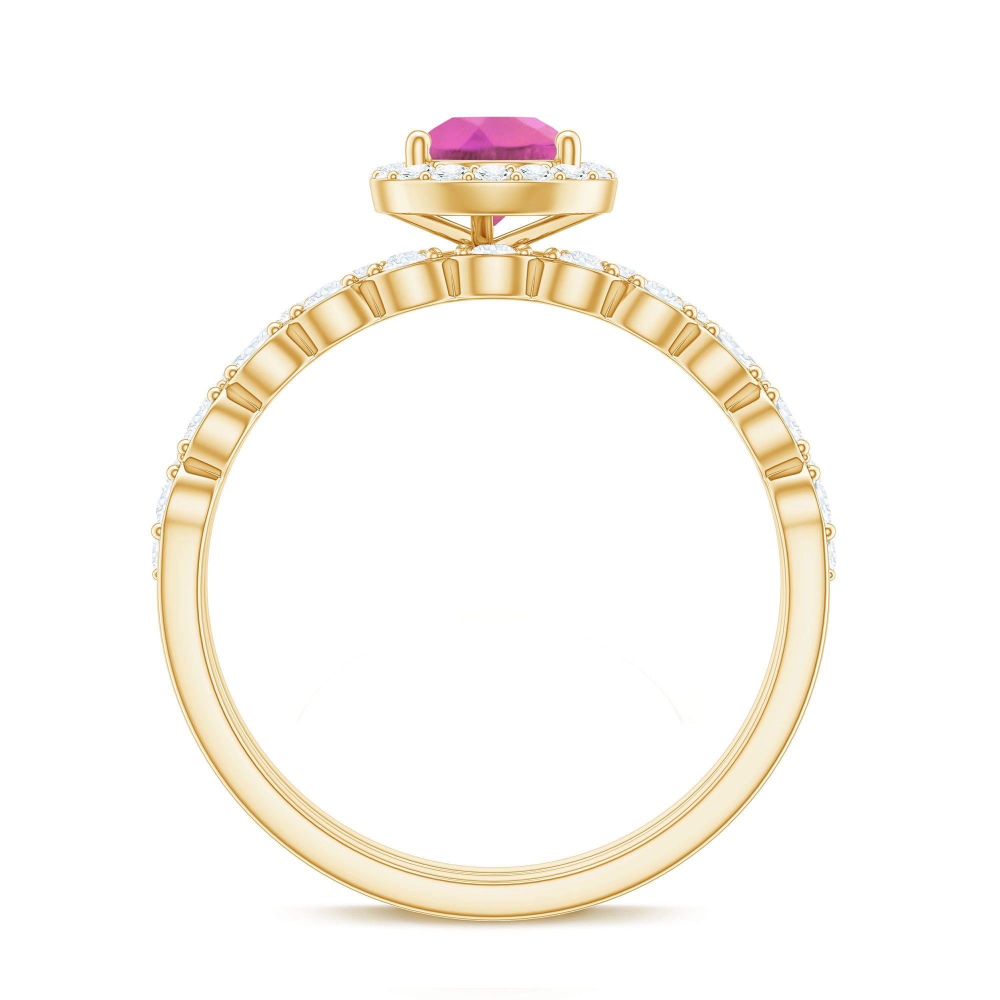 Teardrop Pink tourmaline Bridal Ring Set with Diamond AAA - Rosec Jewels