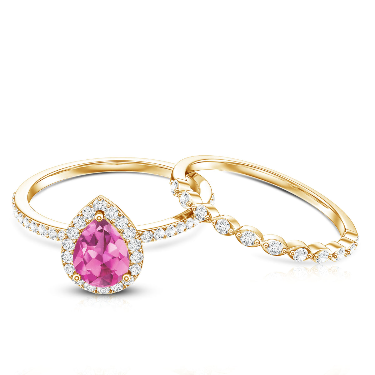 Teardrop Pink tourmaline Bridal Ring Set with Diamond AAA - Rosec Jewels