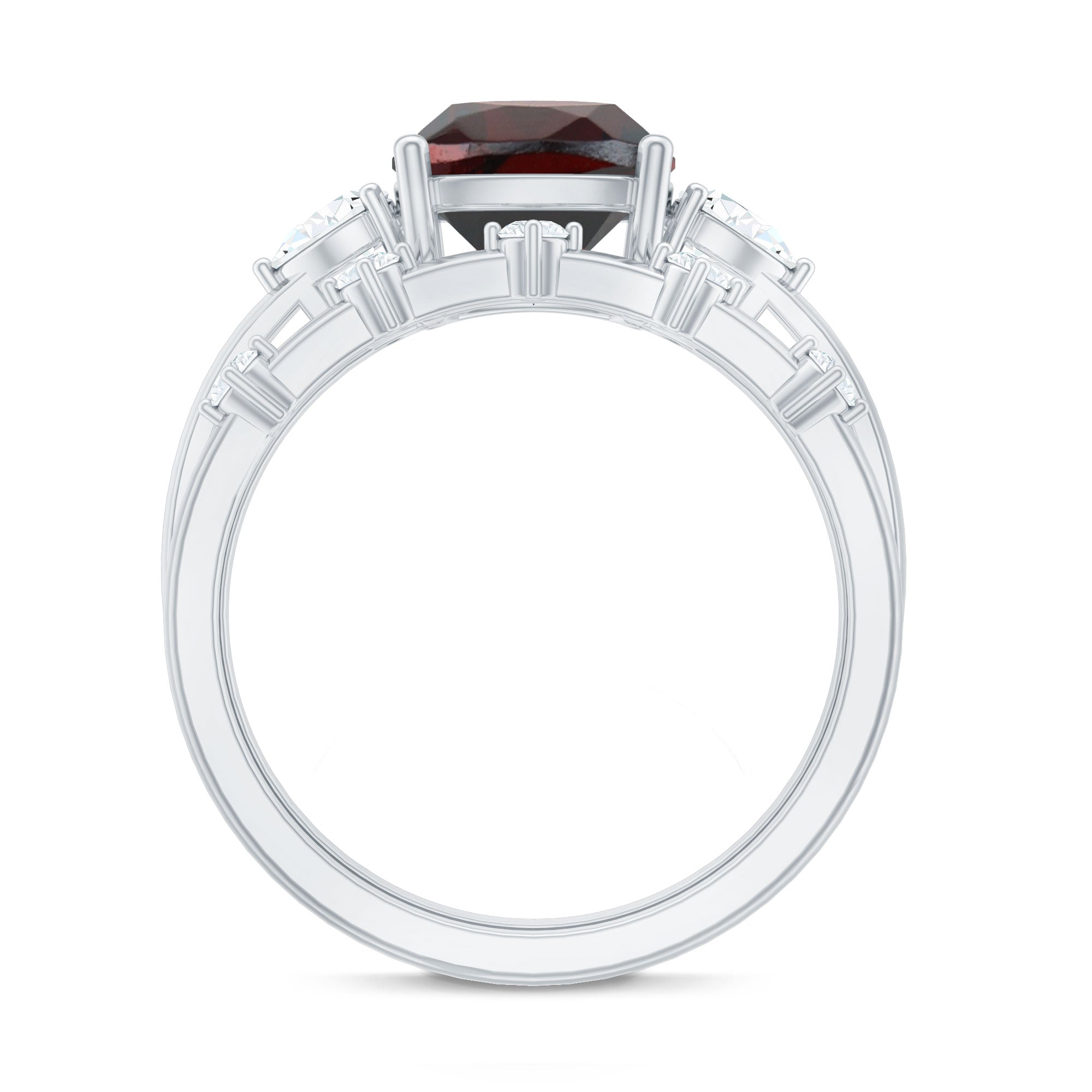 Natural 8 mm Cushion Cut Garnet Diamond Wedding Bridal Ring Set AAA - Rosec Jewels
