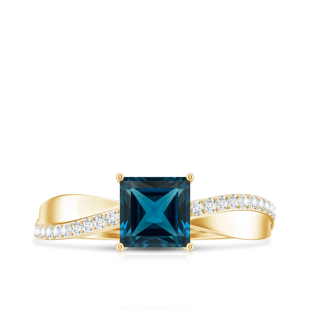 1 Carat Princess Cut London Blue Topaz Solitaire Engagement Ring For Women AAA - Rosec Jewels