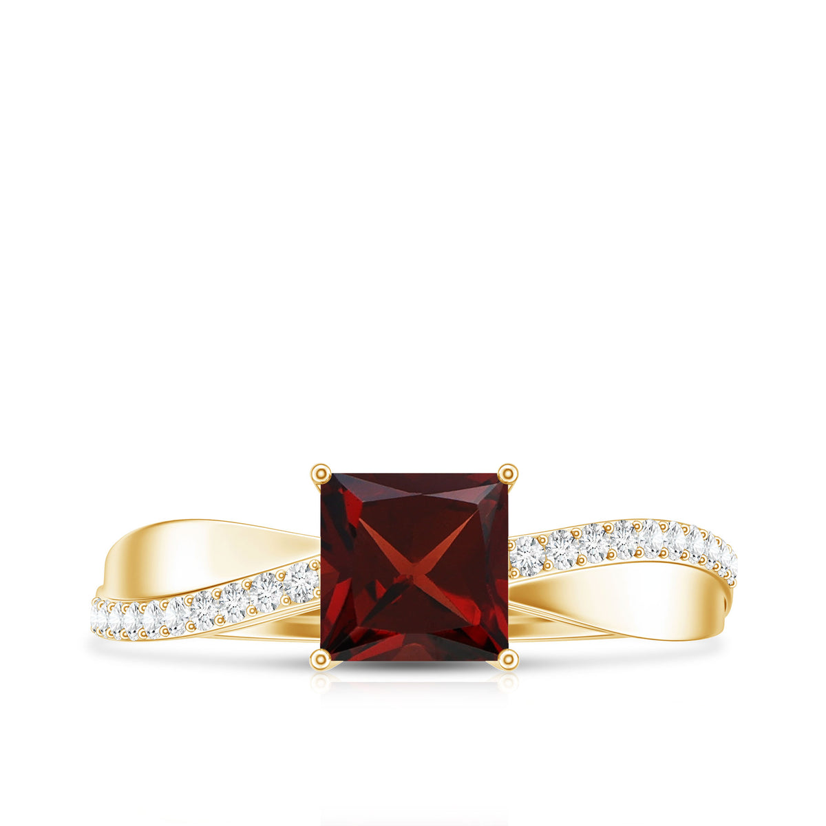 Princess Cut Garnet Solitaire Engagement Ring with Diamond AAA - Rosec Jewels
