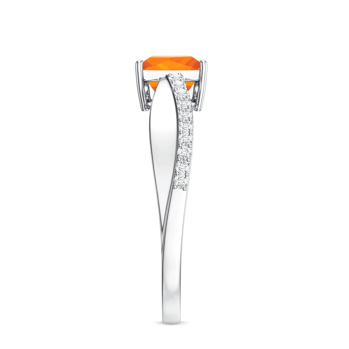Princess Cut Fire Opal Solitaire Engagement Ring with Diamond AAA - Rosec Jewels